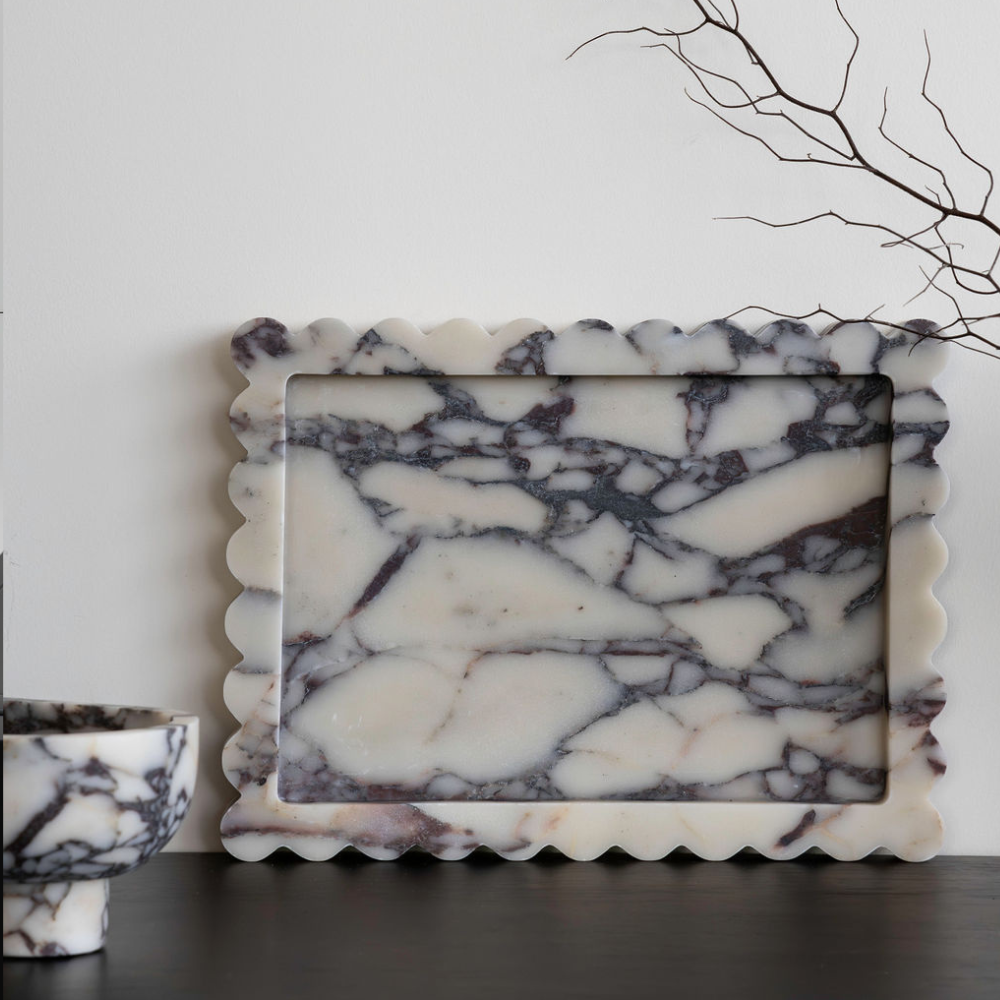 Palazzo Large Scalloped Tray â€“ Elegant luxury homeware tray with intricate scalloped edges, inspired by palatial architecture. Perfect for adding grandeur to living or work spaces, combining beauty and functionality