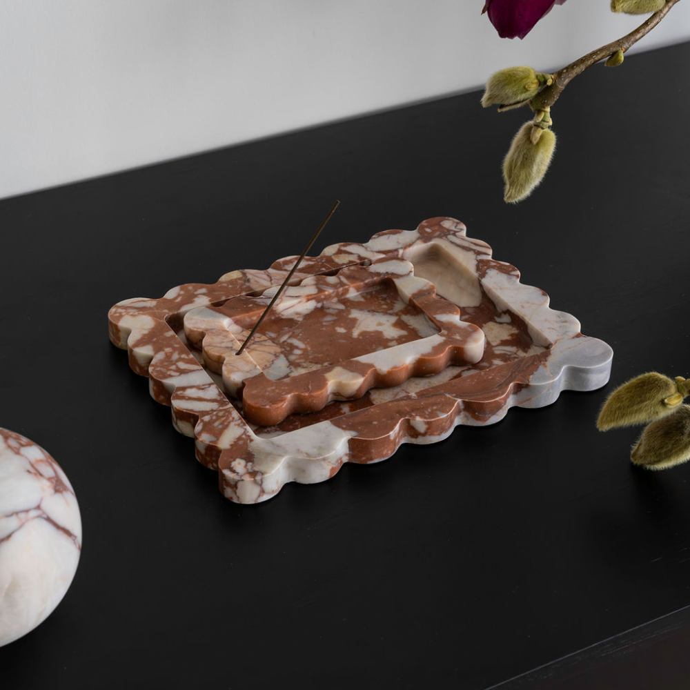 Palazzo Medium Scalloped Tray â€“ Luxury homeware tray with opulent scalloped edges, inspired by palatial architecture. Perfect for elevating work or living spaces with elegant design and functional style