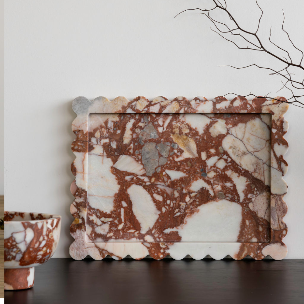 Palazzo Large Scalloped Tray â€“ Elegant luxury homeware tray with intricate scalloped edges, inspired by palatial architecture. Perfect for adding grandeur to living or work spaces, combining beauty and functionality