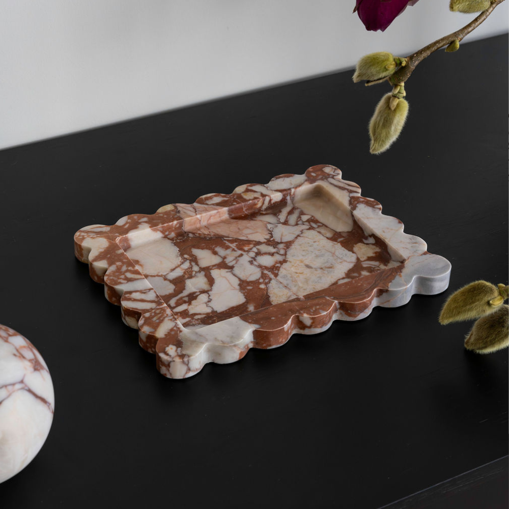 Palazzo Medium Scalloped Tray â€“ Luxury homeware tray with opulent scalloped edges, inspired by palatial architecture. Perfect for elevating work or living spaces with elegant design and functional style
