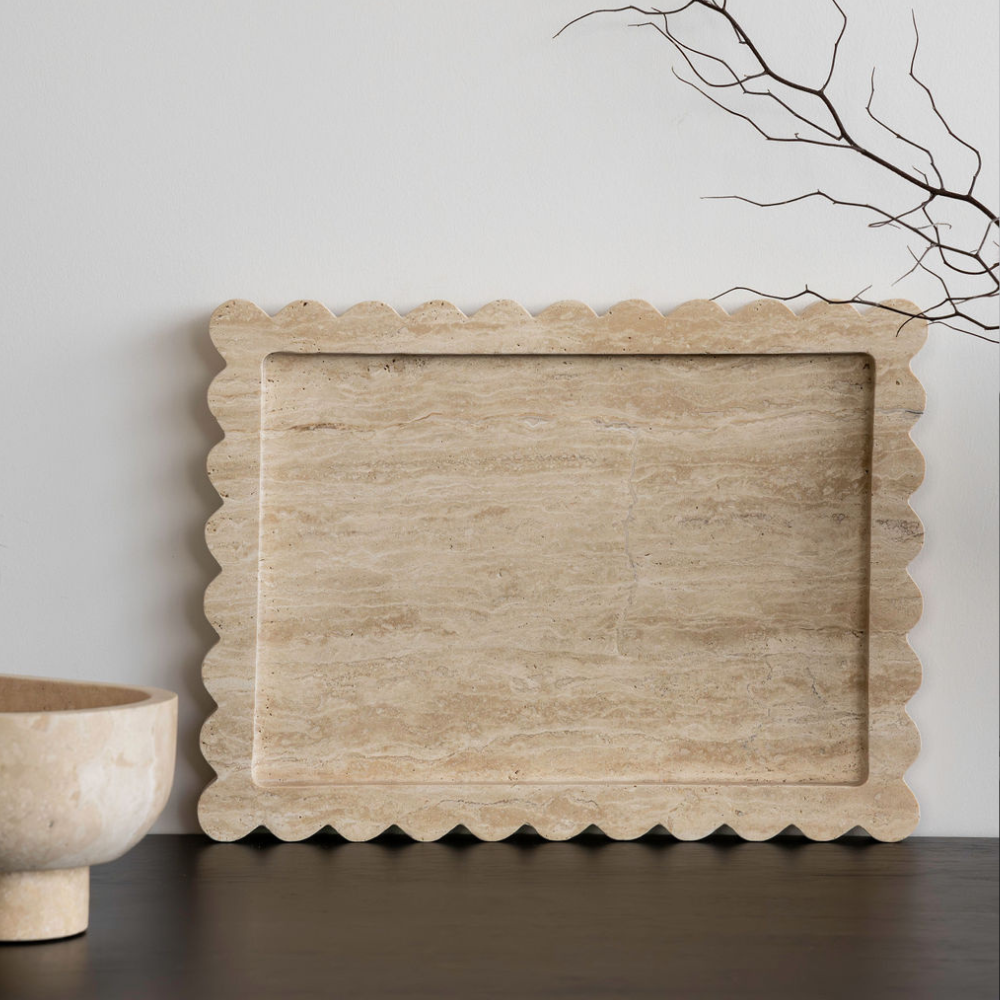 Palazzo Large Scalloped Tray â€“ Elegant luxury homeware tray with intricate scalloped edges, inspired by palatial architecture. Perfect for adding grandeur to living or work spaces, combining beauty and functionality