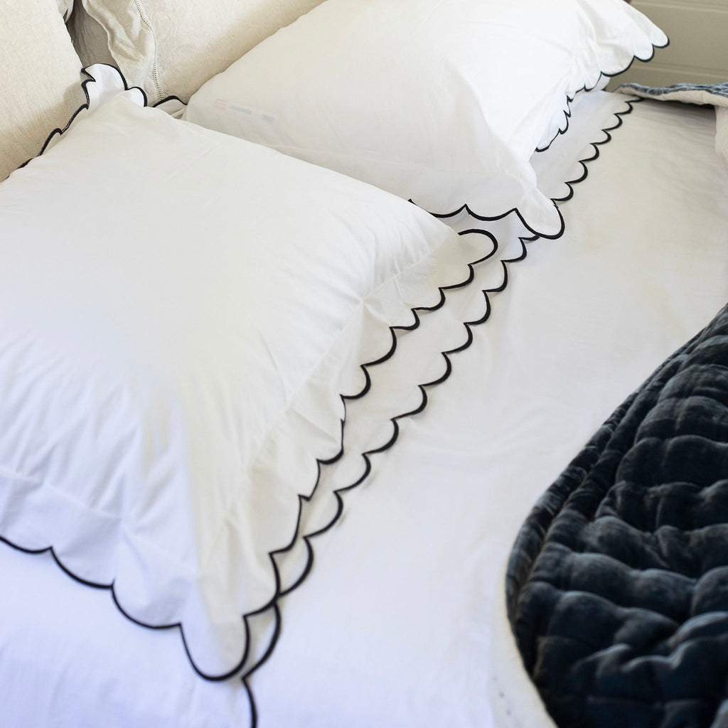 Scalloped Edge Cotton Flat Sheet in Black 450 Thread Count