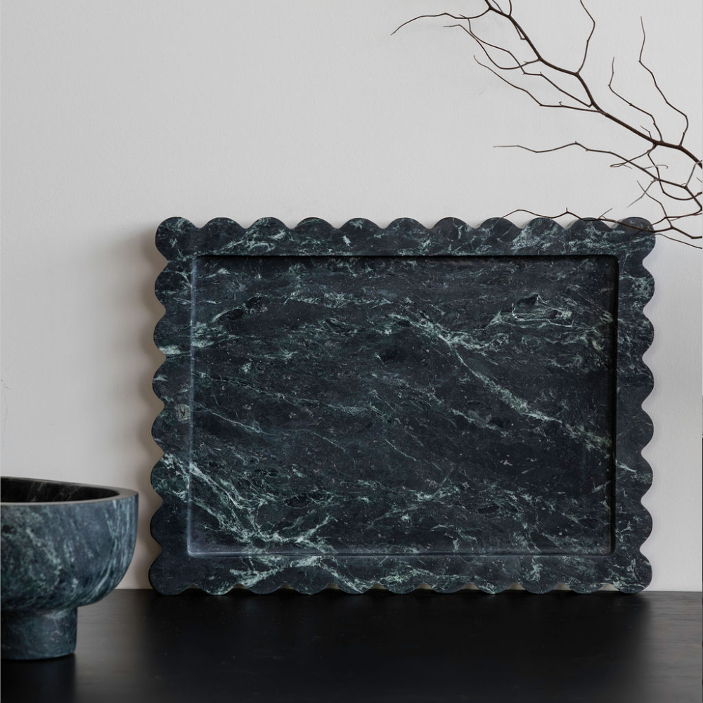 Palazzo Large Scalloped Tray â€“ Elegant luxury homeware tray with intricate scalloped edges, inspired by palatial architecture. Perfect for adding grandeur to living or work spaces, combining beauty and functionality