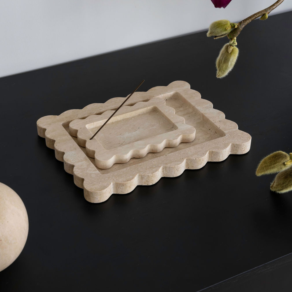 Palazzo Medium Scalloped Tray â€“ Luxury homeware tray with opulent scalloped edges, inspired by palatial architecture. Perfect for elevating work or living spaces with elegant design and functional style