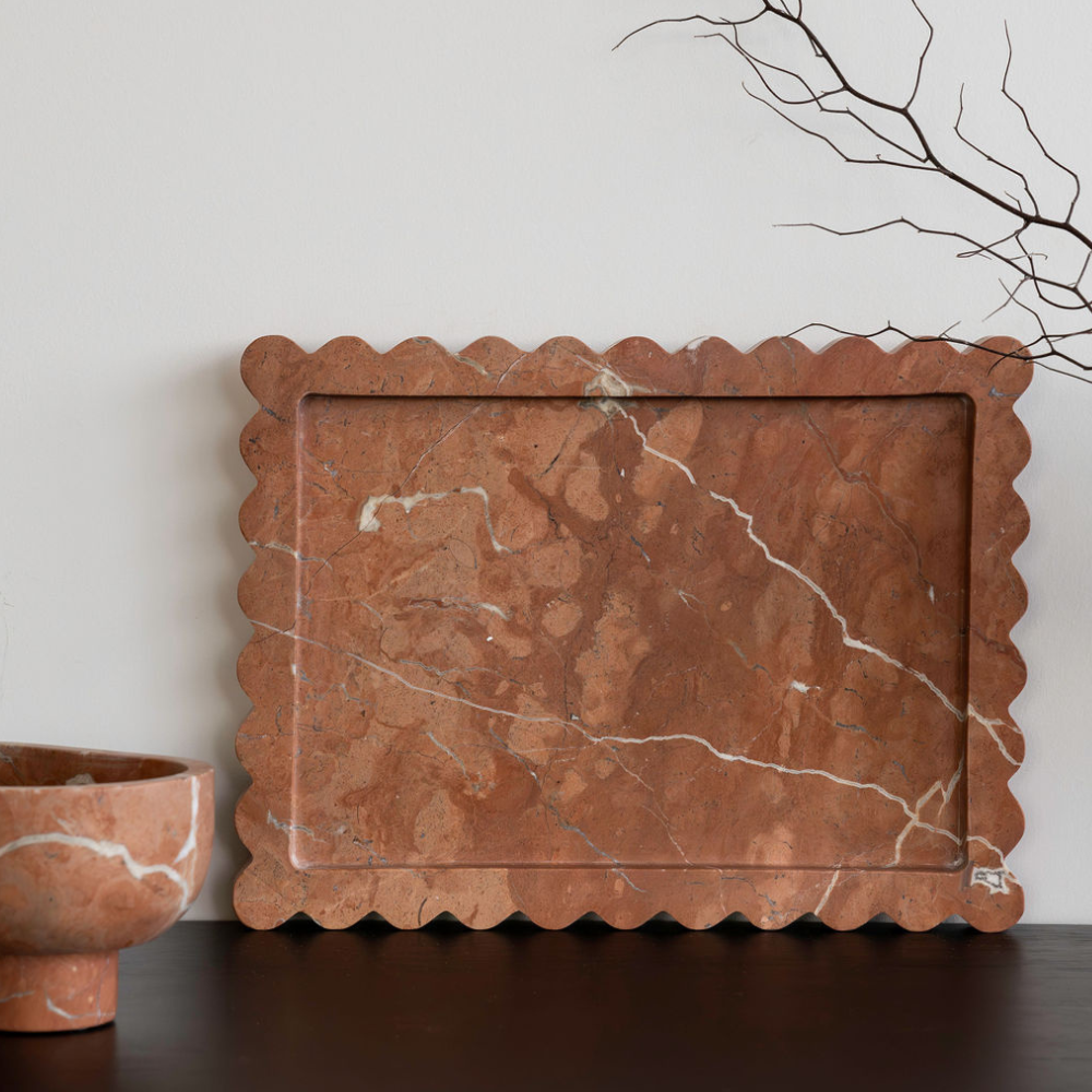 Palazzo Large Scalloped Tray â€“ Elegant luxury homeware tray with intricate scalloped edges, inspired by palatial architecture. Perfect for adding grandeur to living or work spaces, combining beauty and functionality
