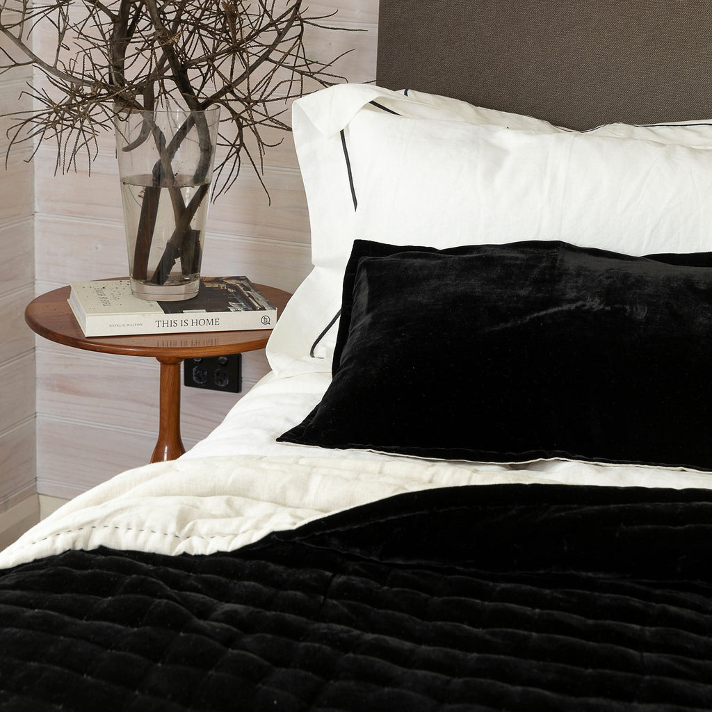 Allure Silk Velvet & Linen Quilt Set - Black