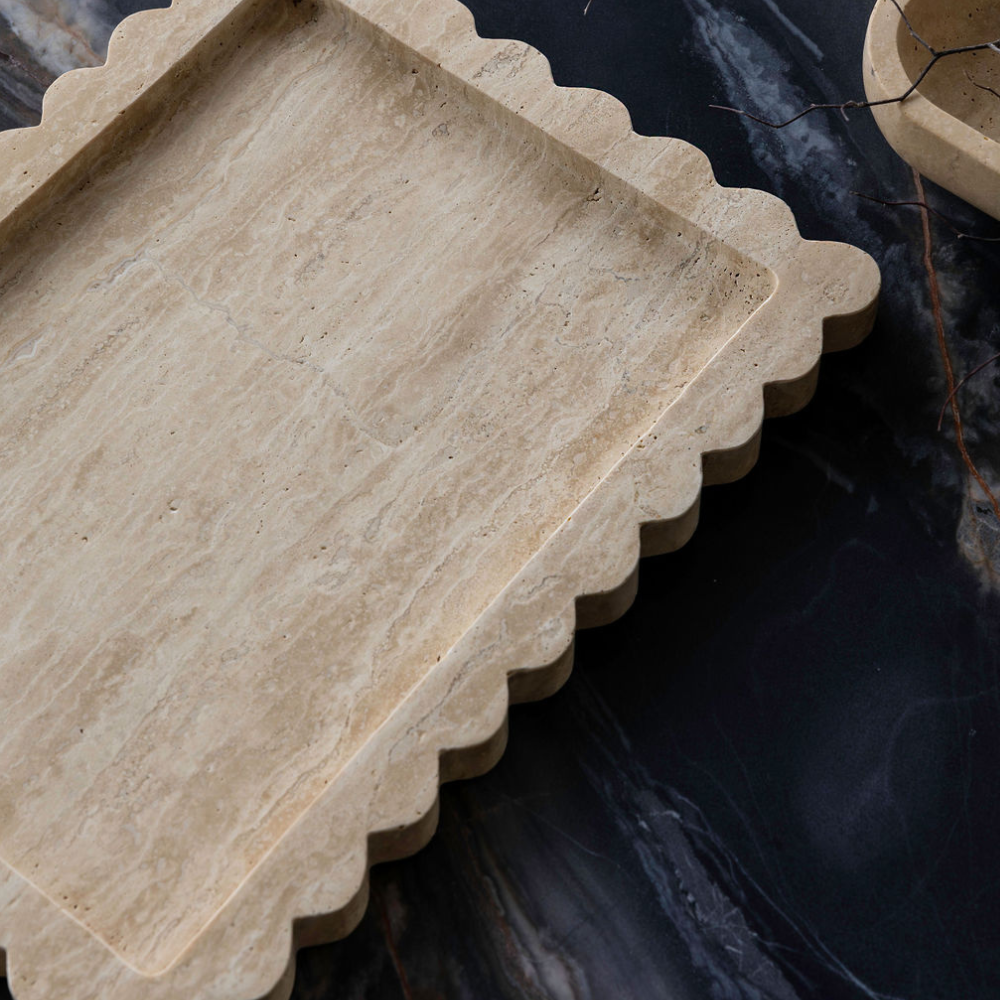Palazzo Large Scalloped Tray â€“ Elegant luxury homeware tray with intricate scalloped edges, inspired by palatial architecture. Perfect for adding grandeur to living or work spaces, combining beauty and functionality