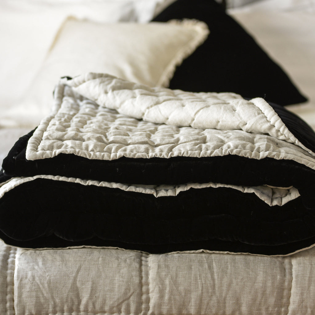 Allure Silk Velvet & Linen Quilt Set - Black
