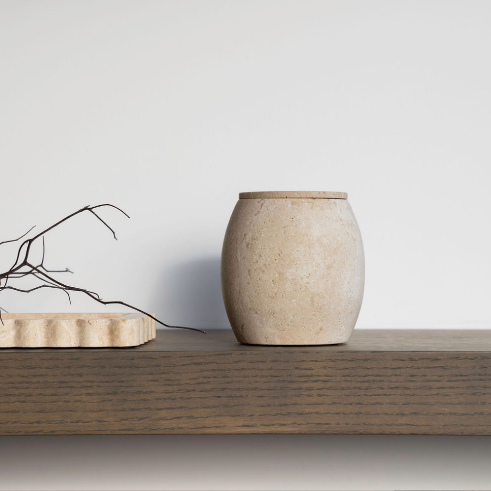Collector Cannister â€“ Stylish stone storage vessel, perfect for organizing miscellanea or as a pen cup. Combines modern design with practical simplicity to enhance workspace or home dÃ©cor.