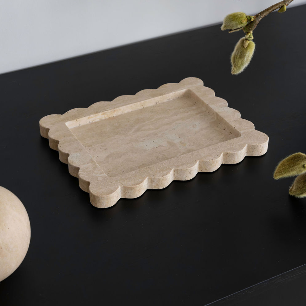 Palazzo Medium Scalloped Tray â€“ Luxury homeware tray with opulent scalloped edges, inspired by palatial architecture. Perfect for elevating work or living spaces with elegant design and functional style