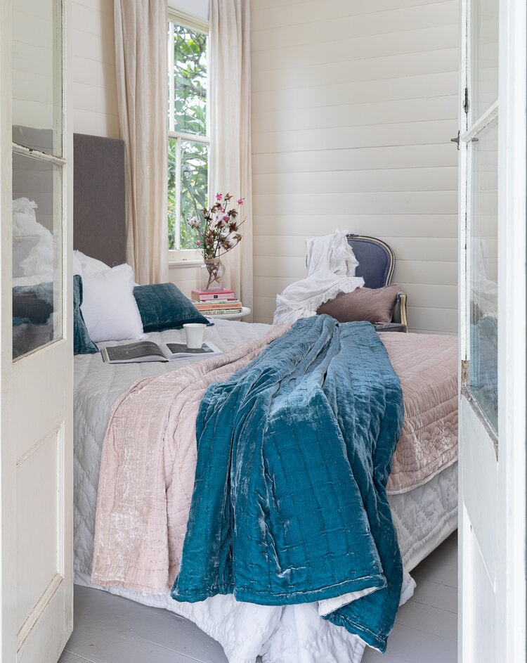 Tempt Silk Velvet Throw - Denim Blue
