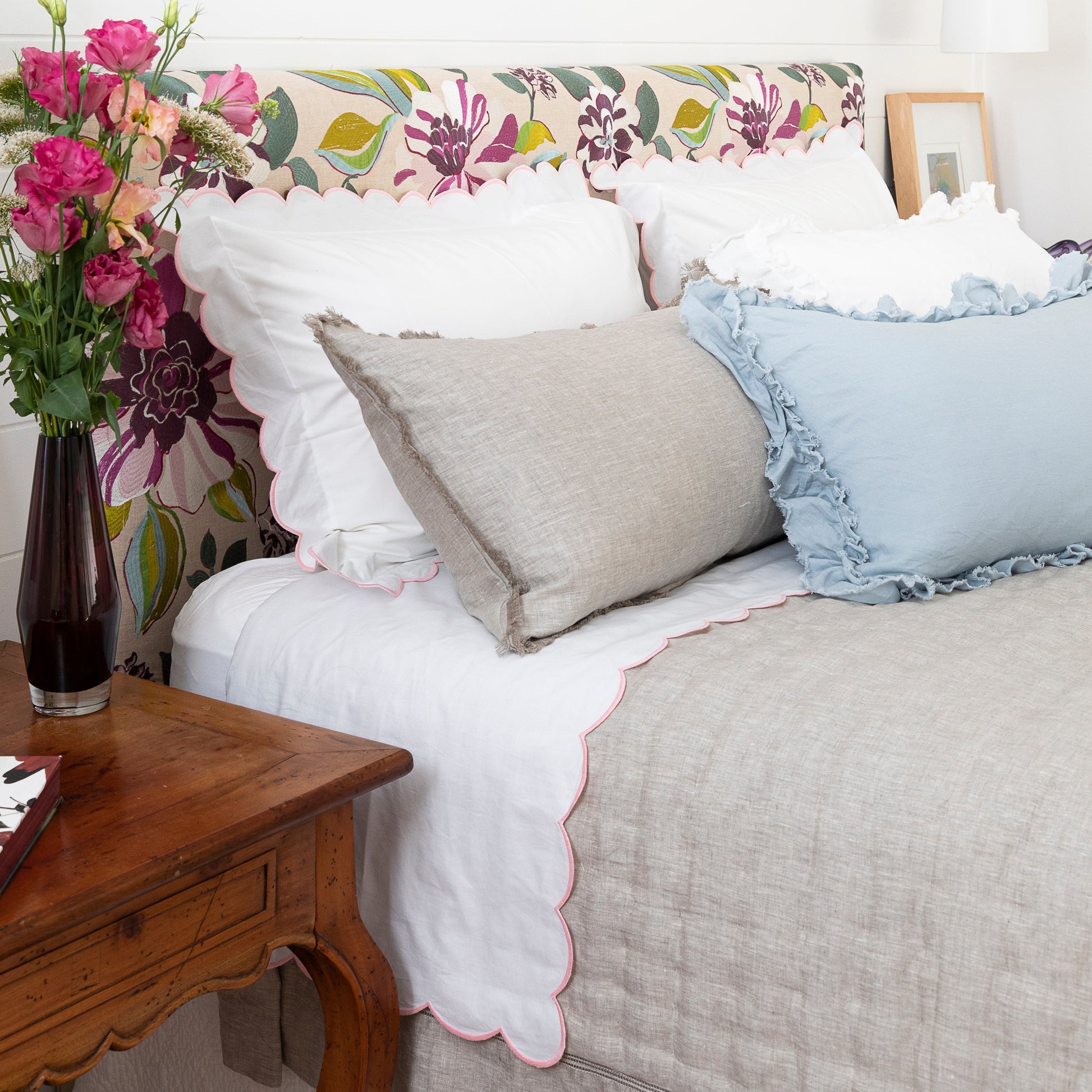 Bask Hemstitched Linen Quilt - Natural