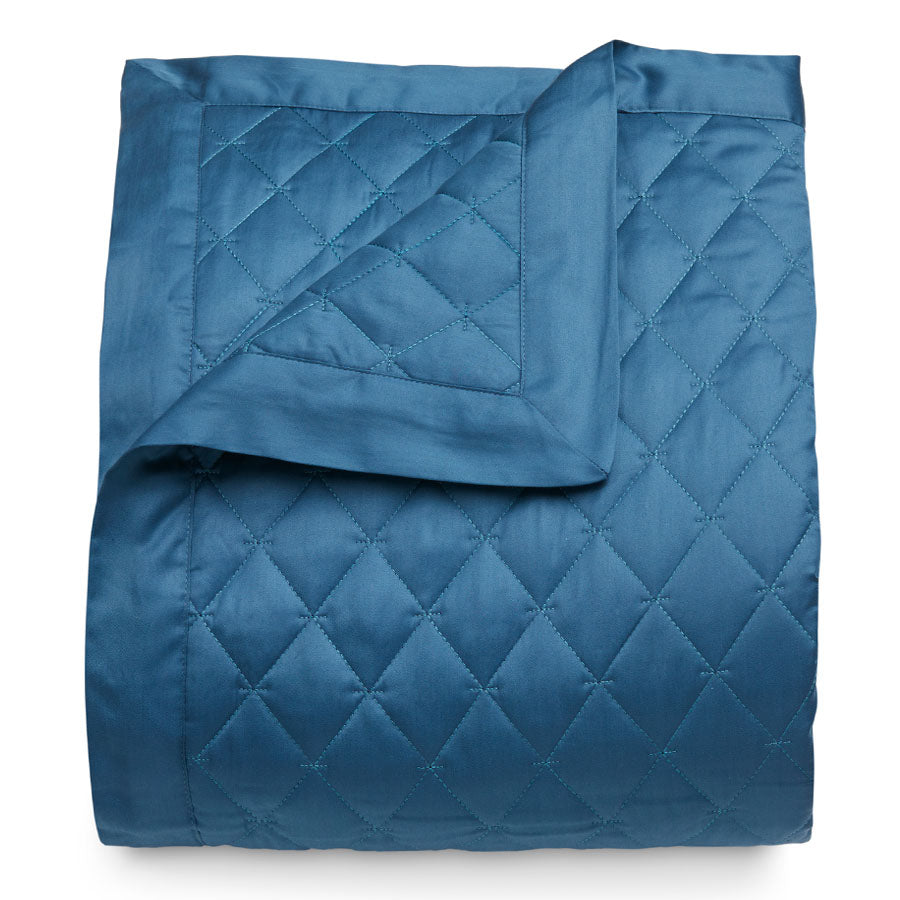 Hampton Diamond-Stitch Bed Throw - Vintage Teal