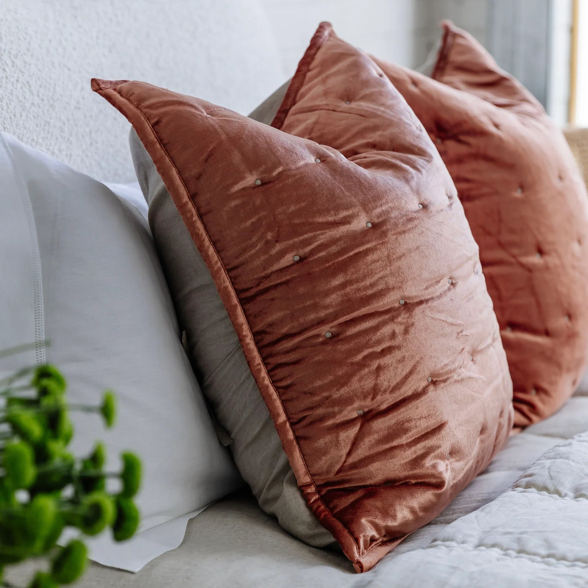 Dainty Cotton Velvet Cushion Cover - Burnt Orange