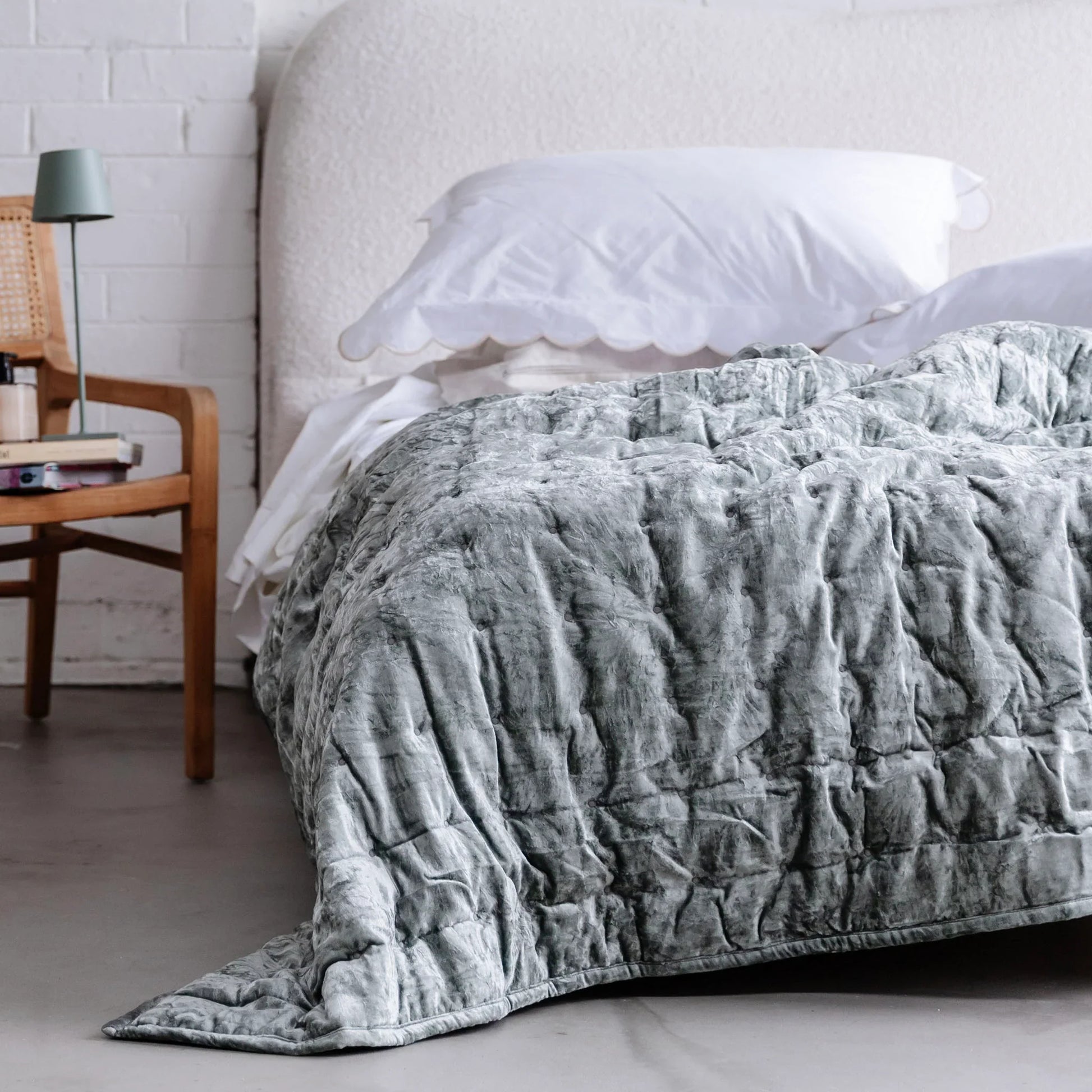 Dainty Cotton Velvet Throw - Eucalyptus