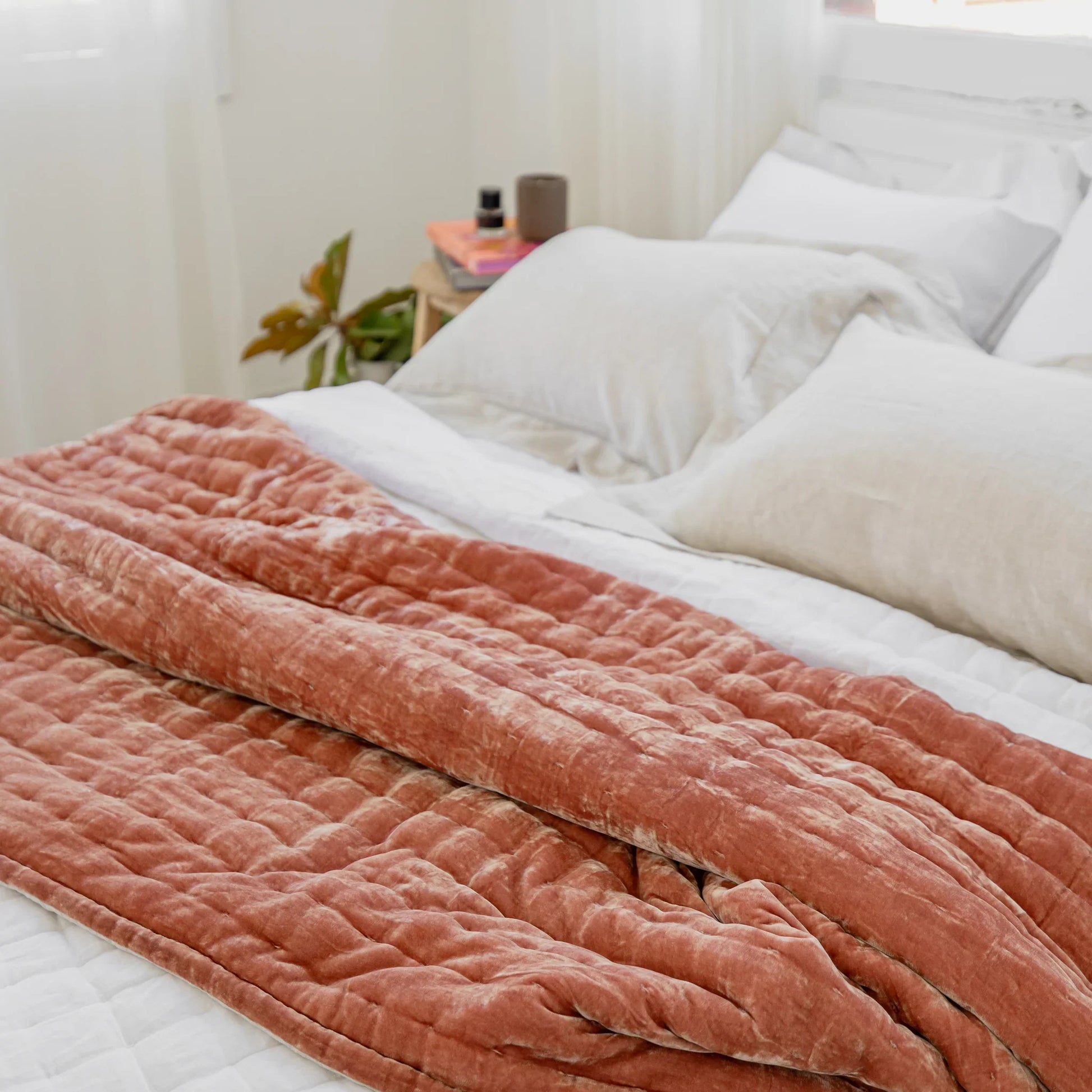 Tempt Silk Velvet Throw - Desert Coral