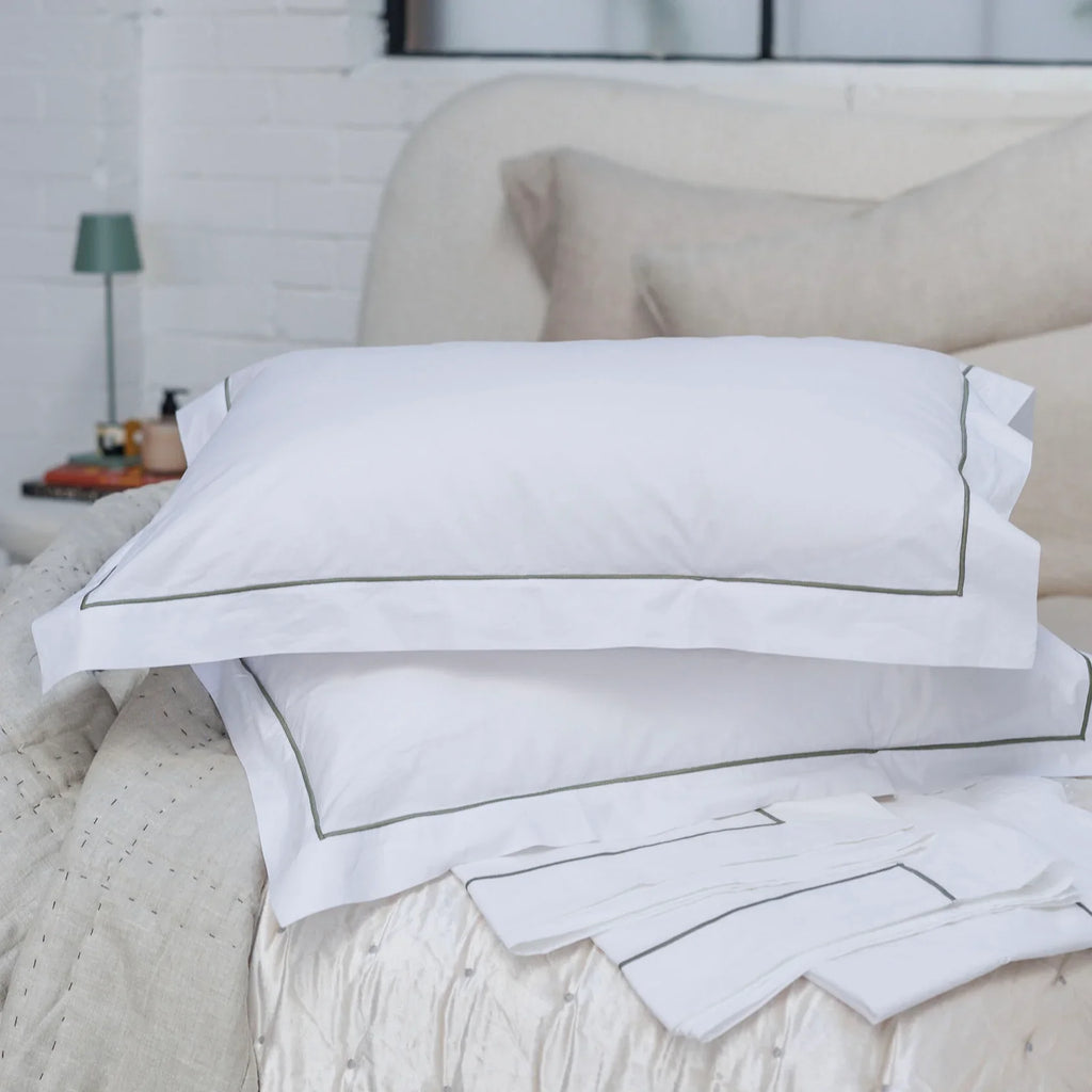 Grace Embroidered Cotton Pillowcases - Taupe 450 Thread Count