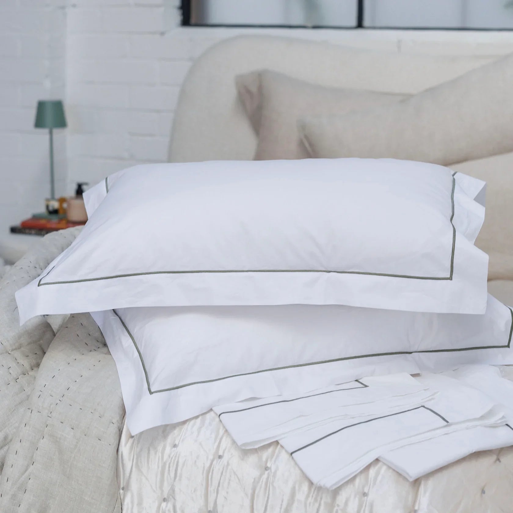 Grace Embroidered Cotton Pillowcases - Taupe 450 Thread Count