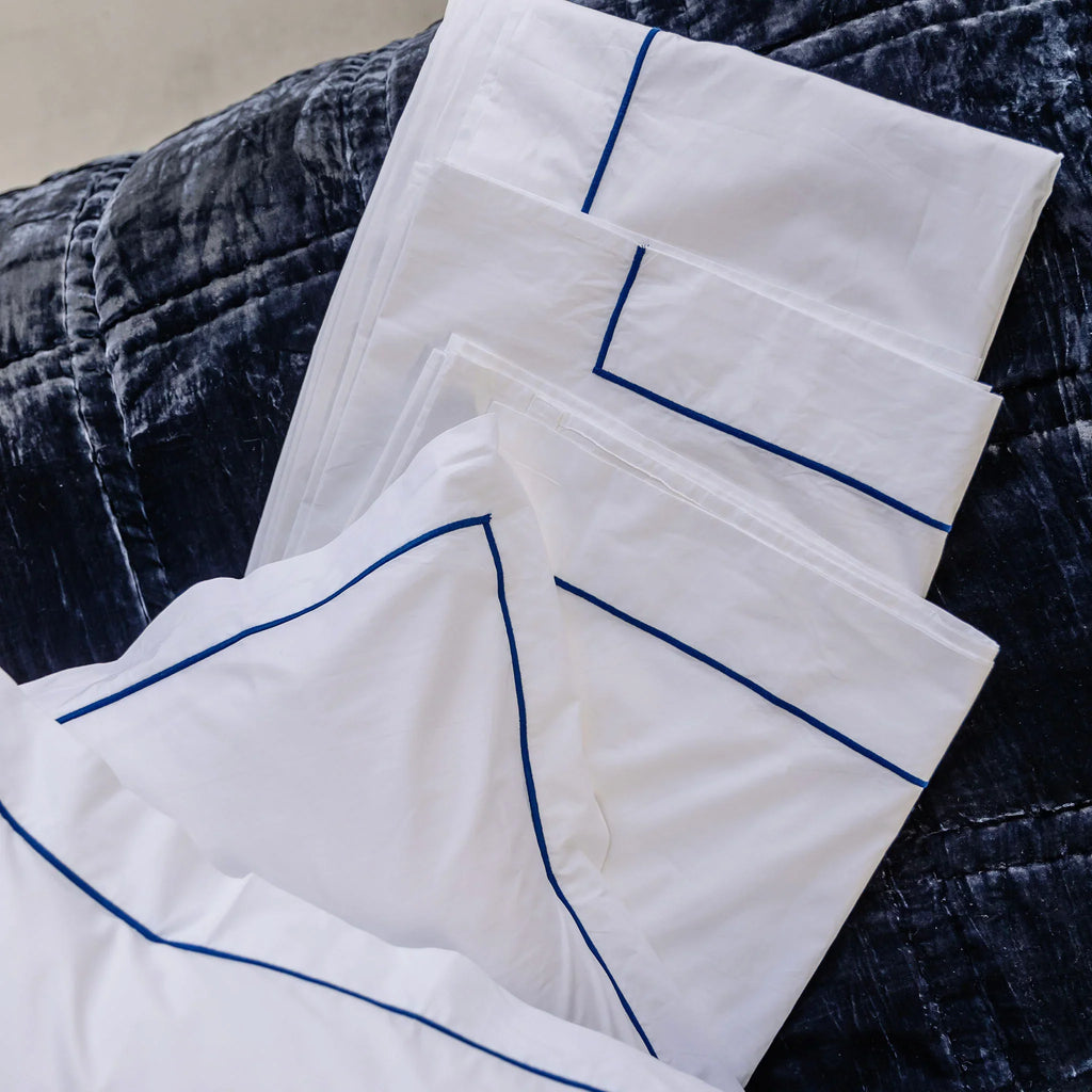 Grace Embroidered Cotton Flat Sheet - Navy