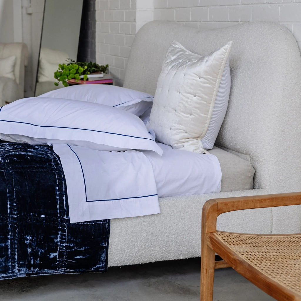 Grace Embroidered Cotton Flat Sheet - Navy