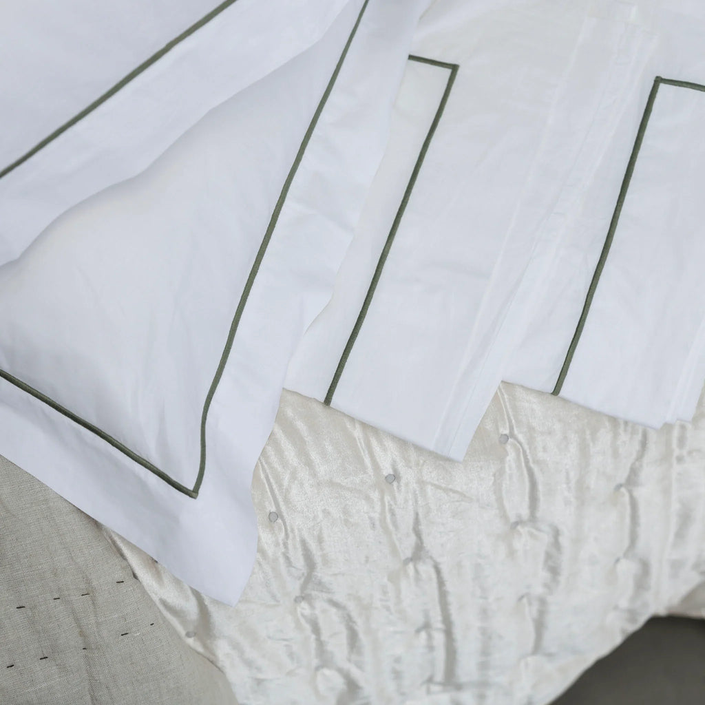 Grace Embroidered Cotton Flat Sheet - Olive