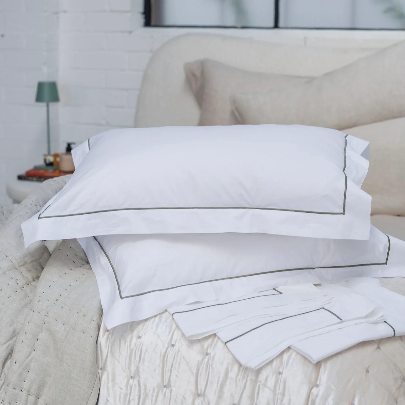 Grace Embroidered Cotton Flat Sheet - Taupe 450 Thread Count