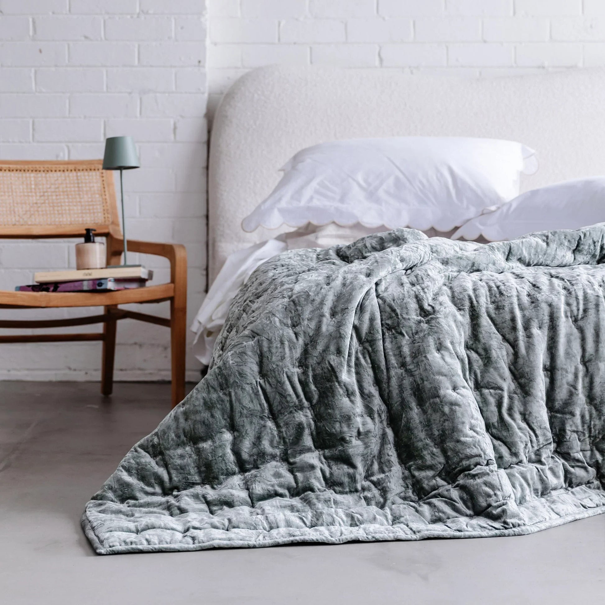 Dainty Cotton Velvet Throw - Eucalyptus