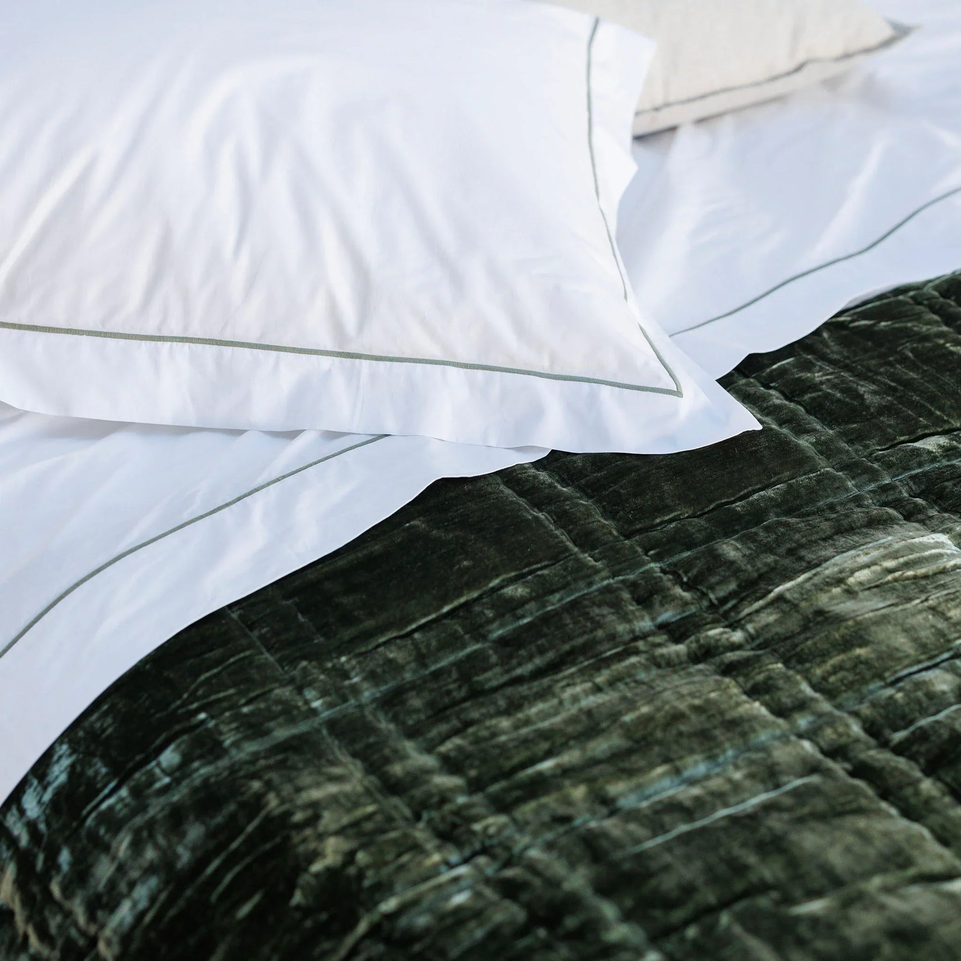 Grace Embroidered Cotton Flat Sheet - Olive