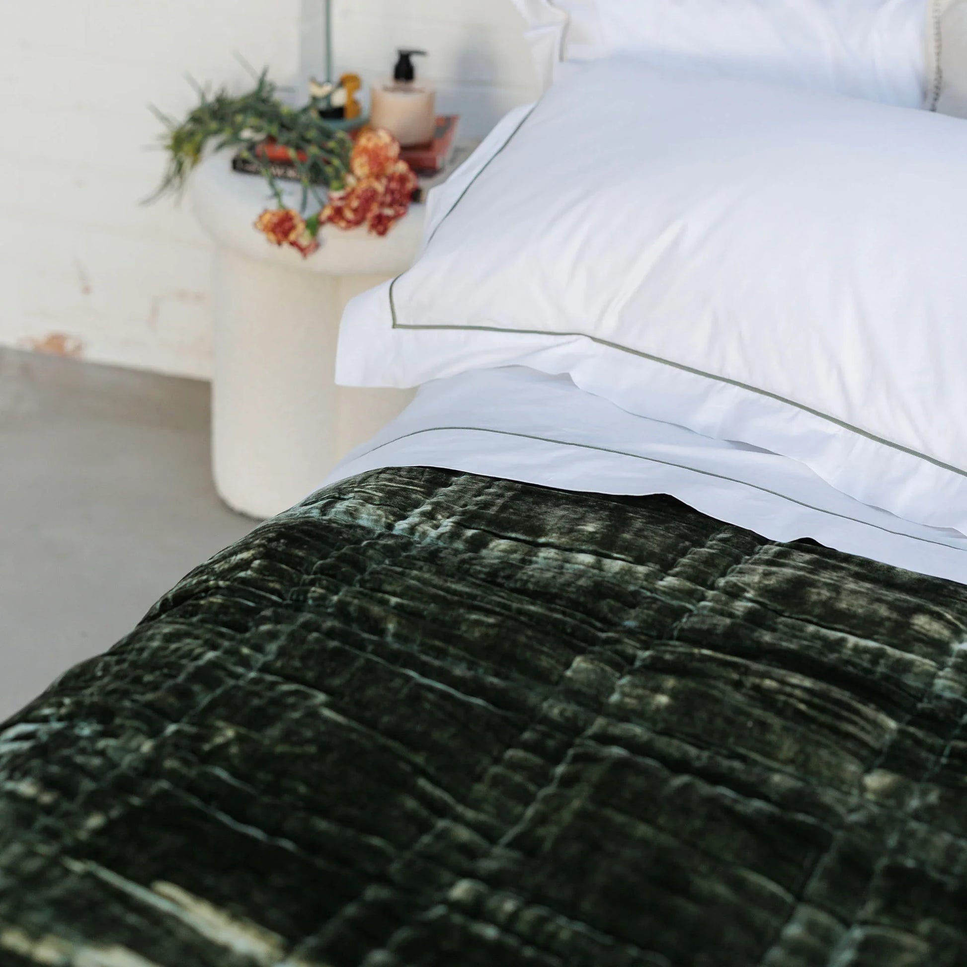 Grace Embroidered Cotton Flat Sheet - Olive