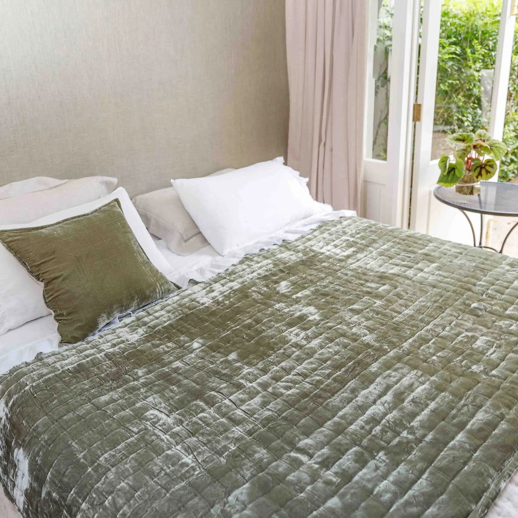 Tempt Silk Velvet Throw in Caper