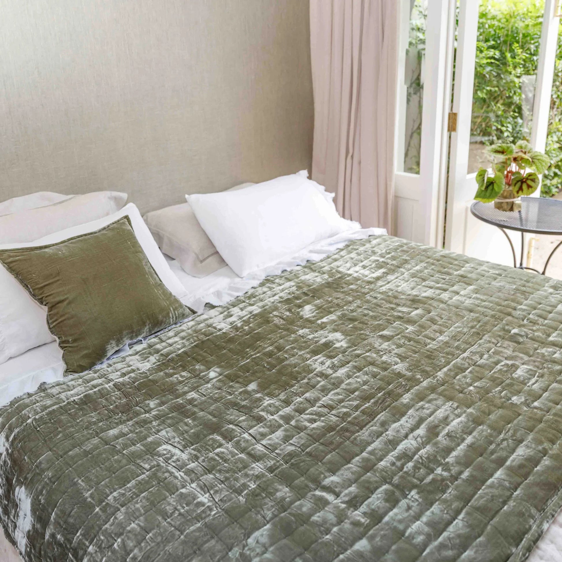 Tempt Silk Velvet Throw in Caper