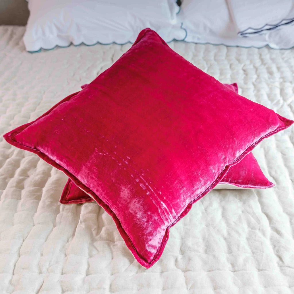 Silk Velvet & Linen 50 x 50cm Cushions in Magenta