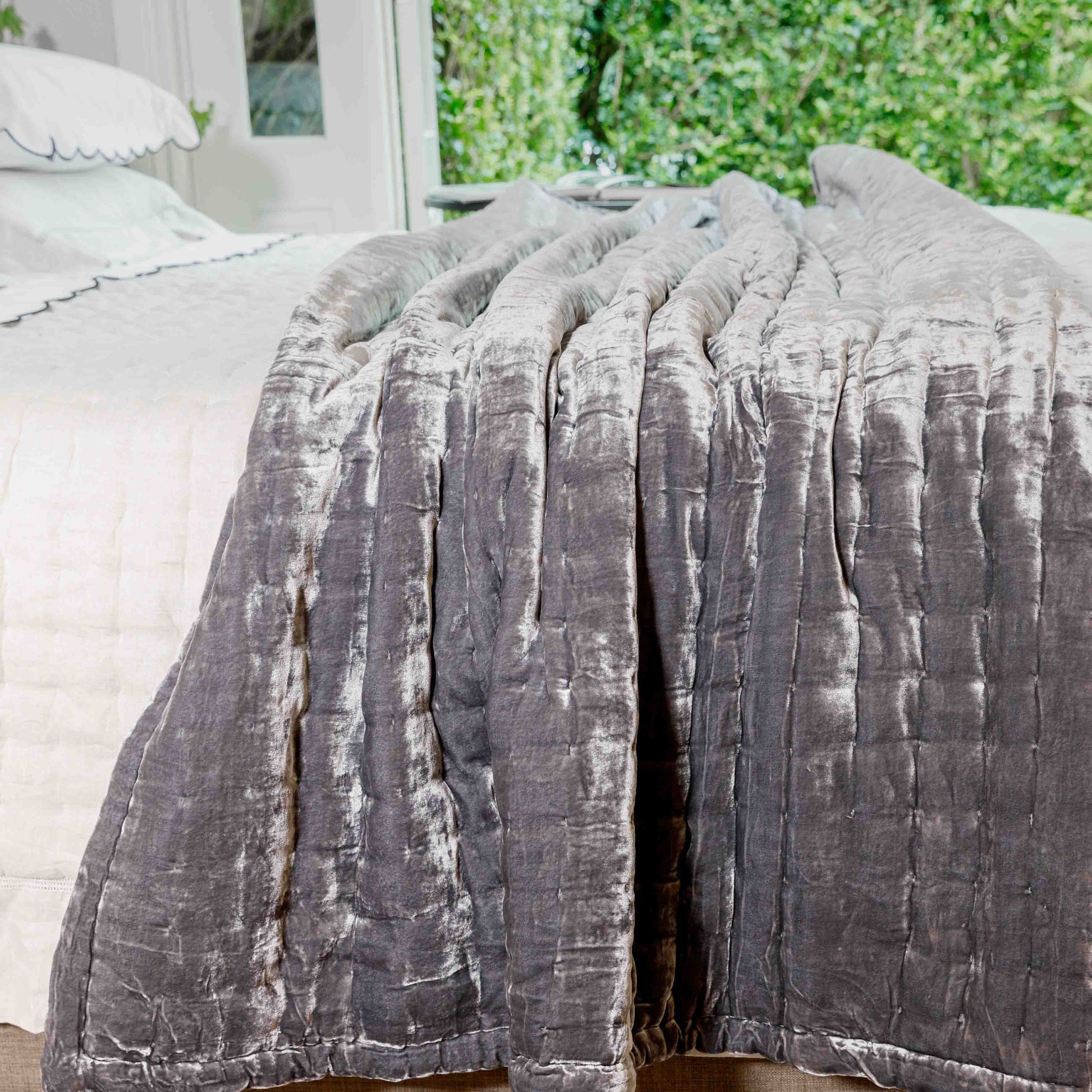 Tempt Silk Velvet Throw - Smoke Grey