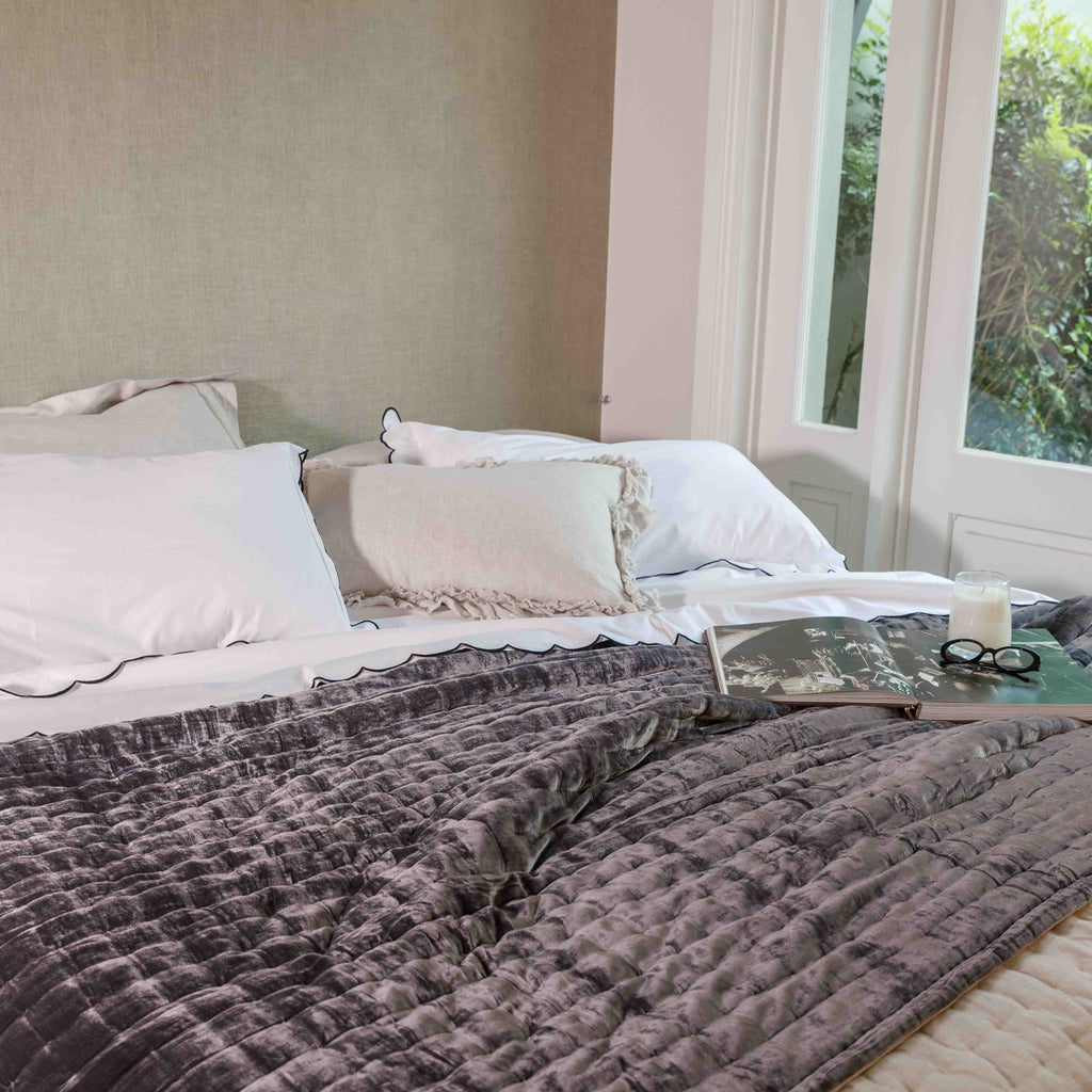 Tempt Silk Velvet Throw - Smoke Grey