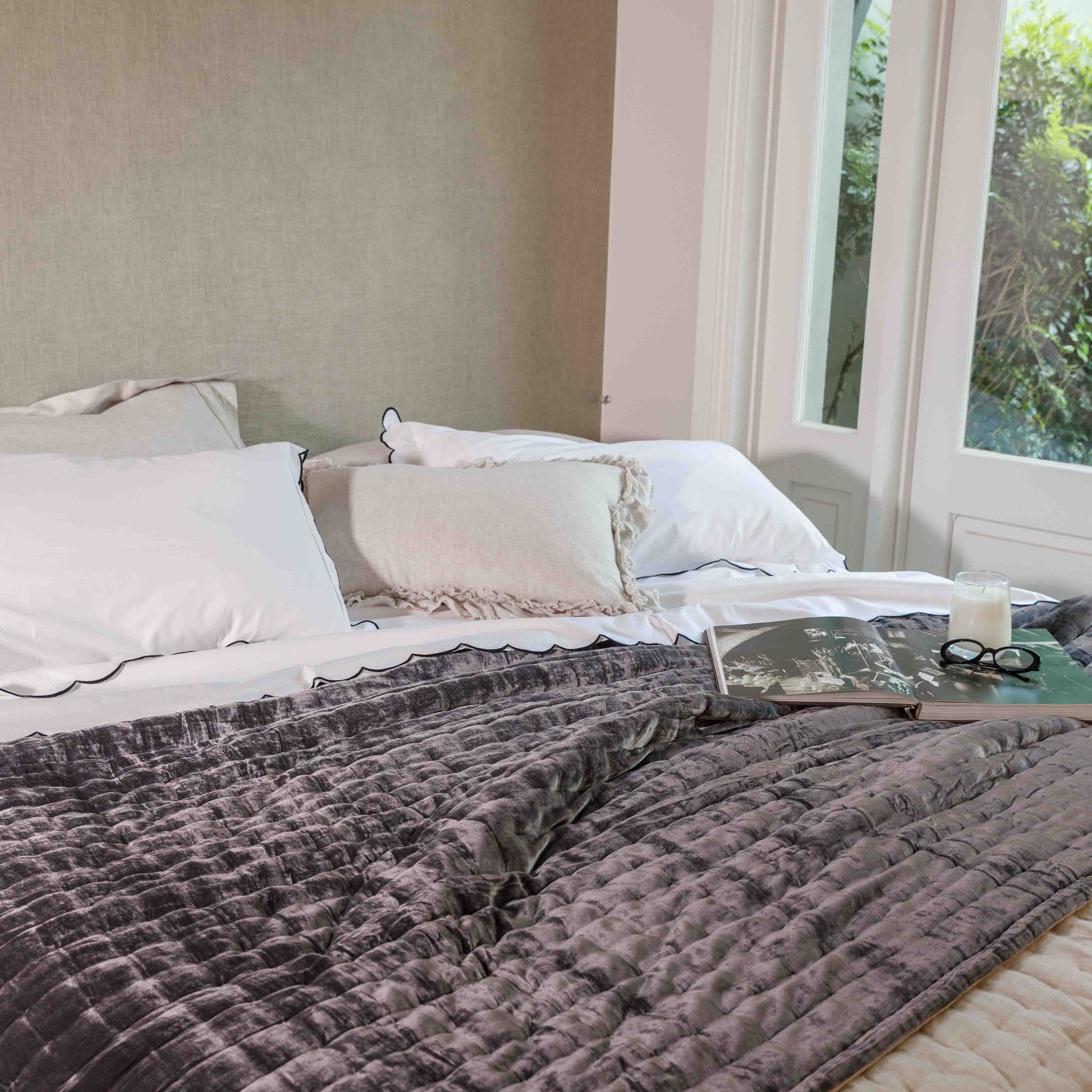 Tempt Silk Velvet Throw - Smoke Grey