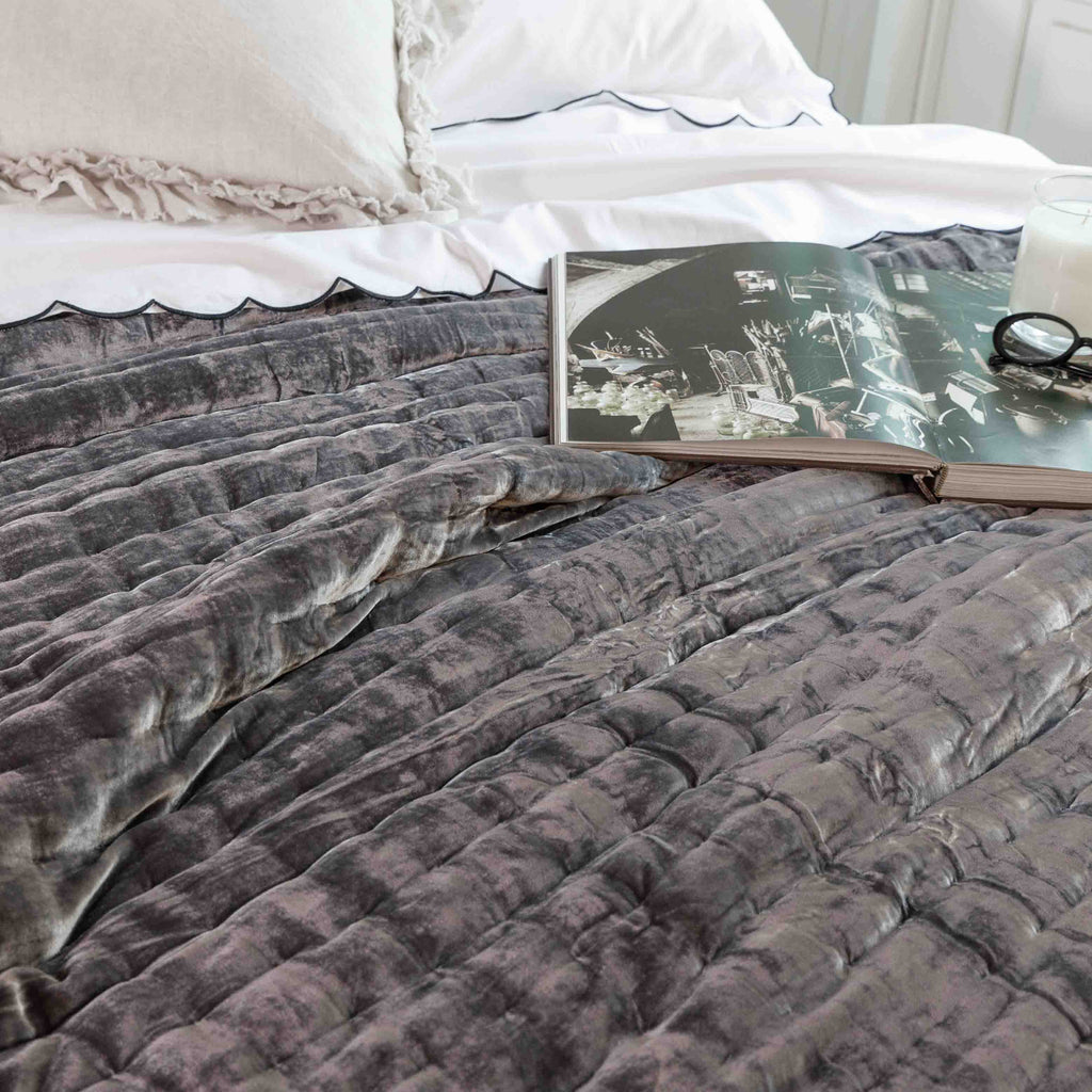 Tempt Silk Velvet Throw - Smoke Grey