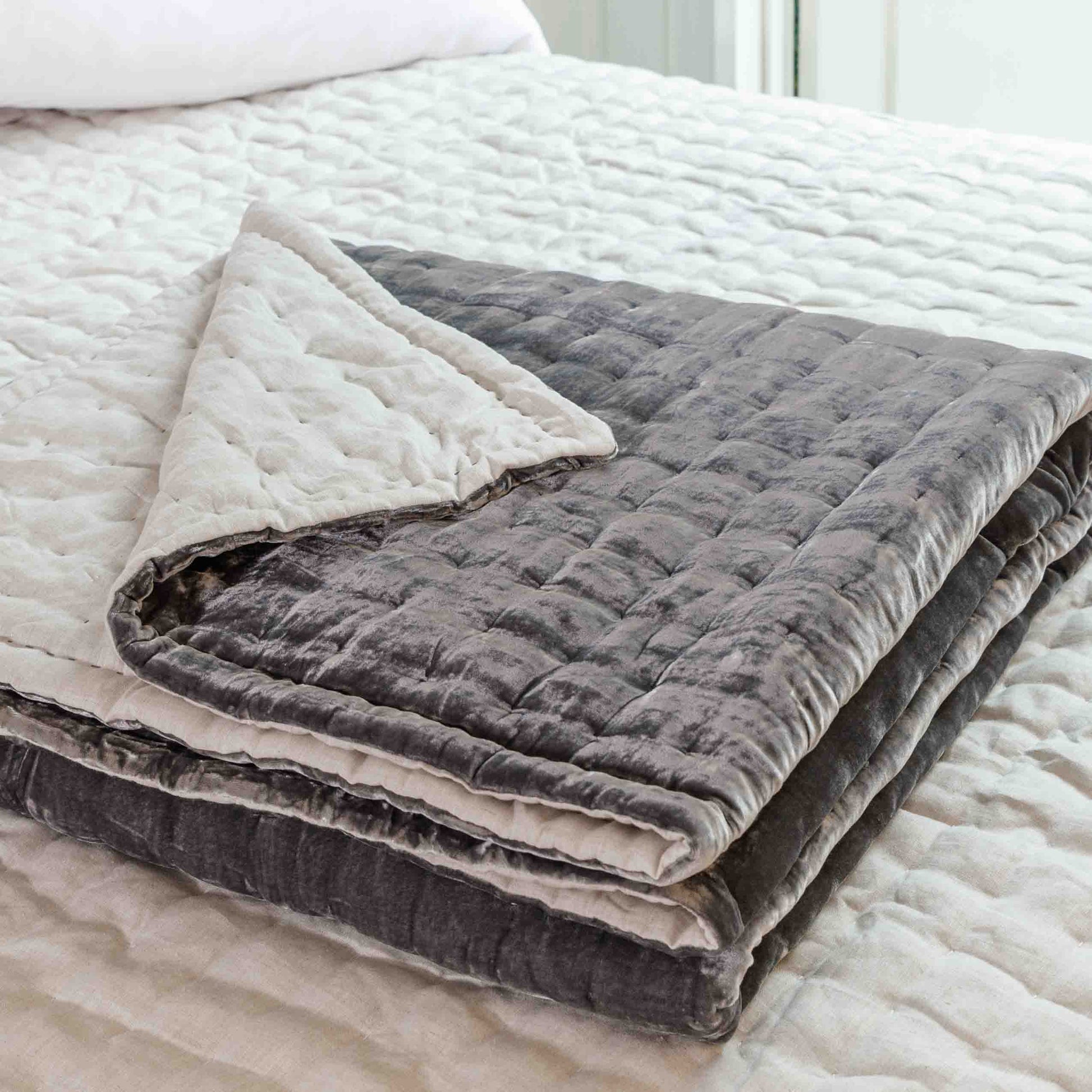 Tempt Silk Velvet Throw - Smoke Grey