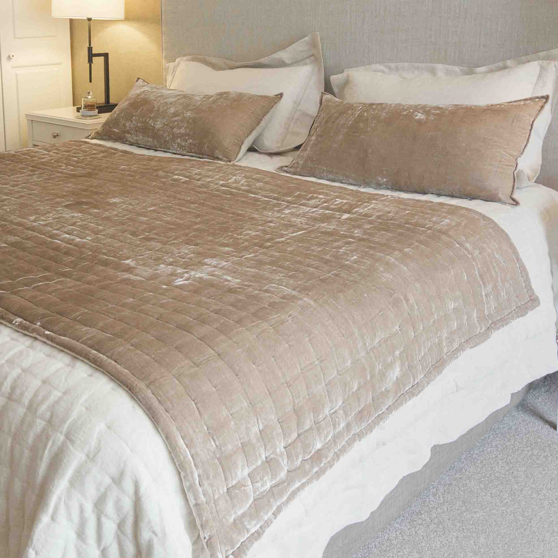 Tempt Silk Velvet Throw in Latte