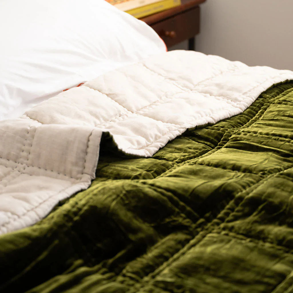 Bliss Silk Velvet Quilt - Olive