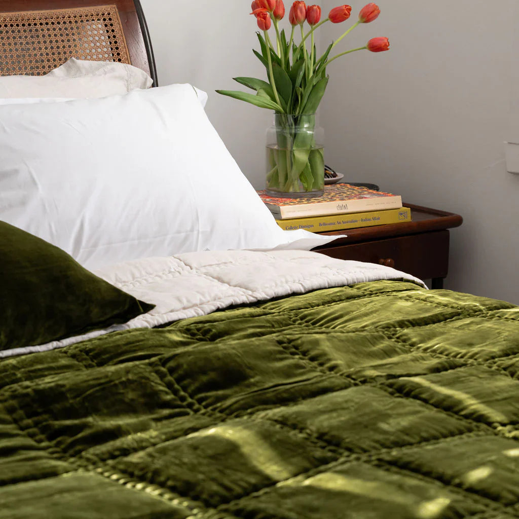 Bliss Silk Velvet Quilt - Olive