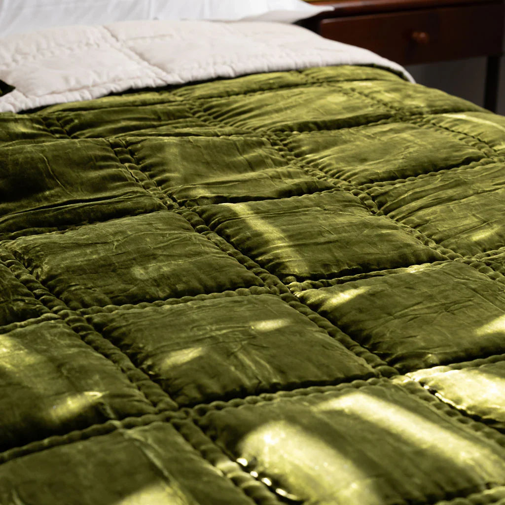 Bliss Silk Velvet Quilt - Olive