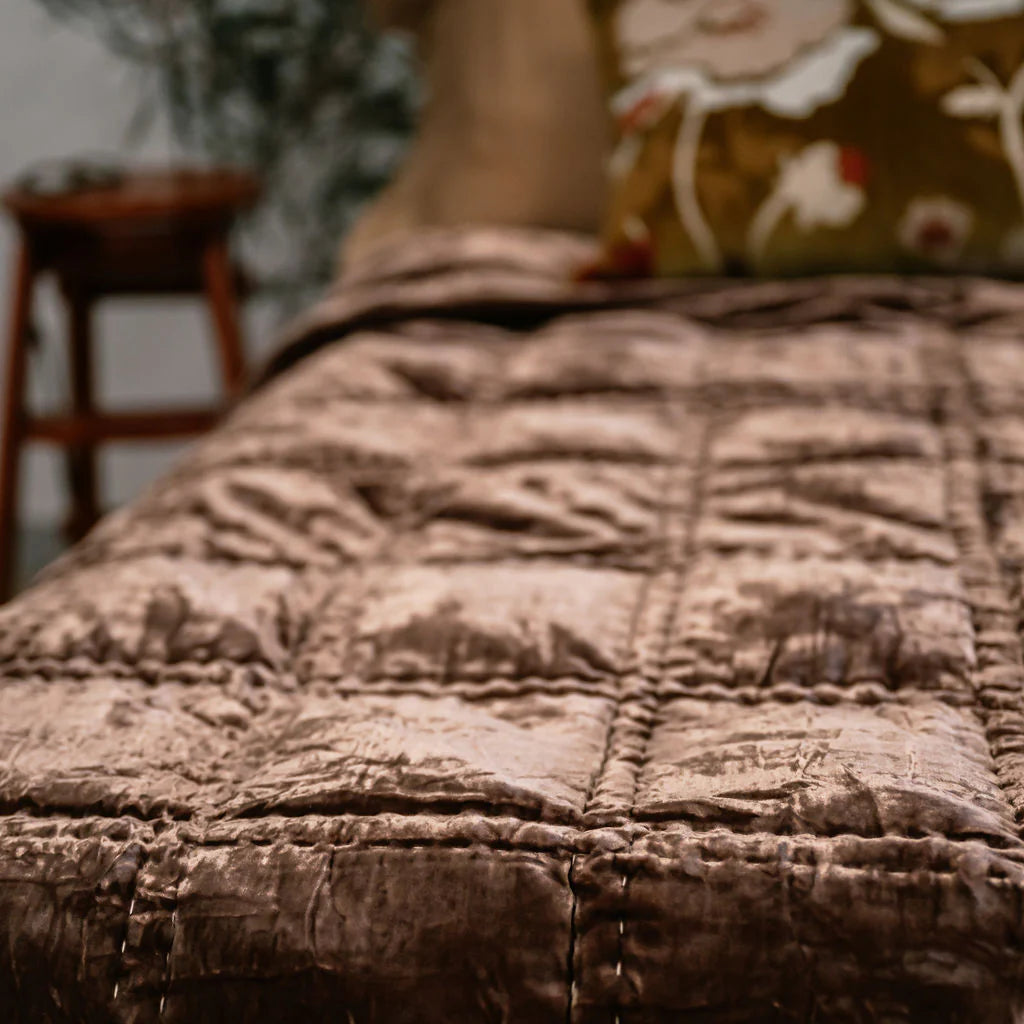 Bliss Cocoa Brown Silk Velvet Quilt