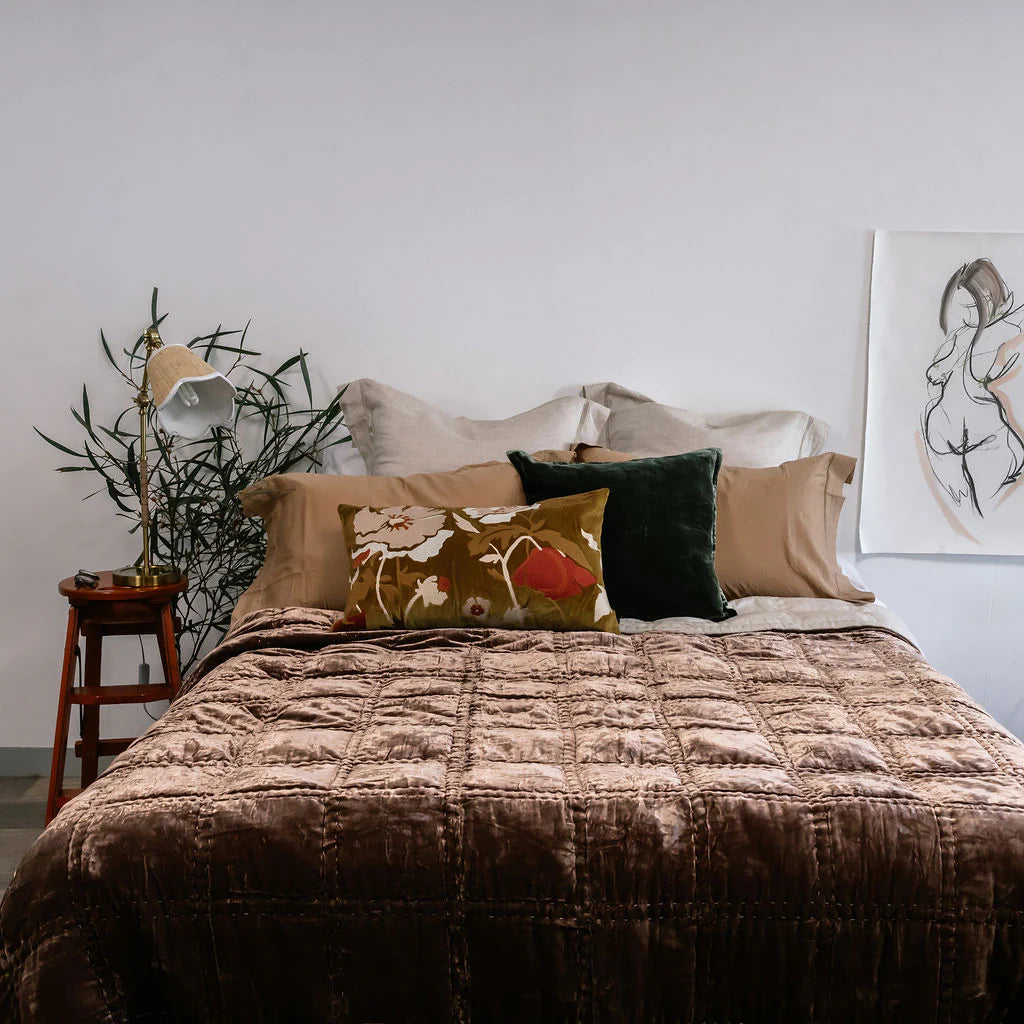 Bliss Cocoa Brown Silk Velvet Quilt