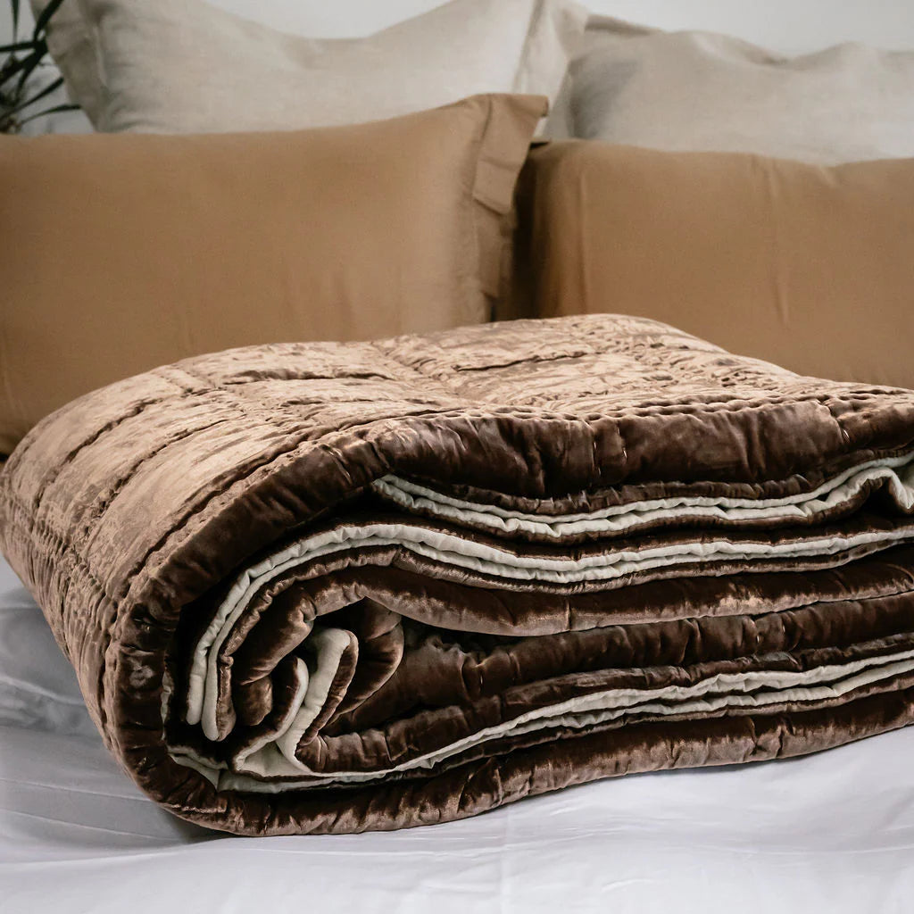 Bliss Cocoa Brown Silk Velvet Quilt