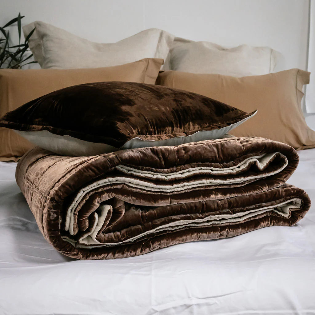 Bliss Cocoa Brown Silk Velvet Quilt
