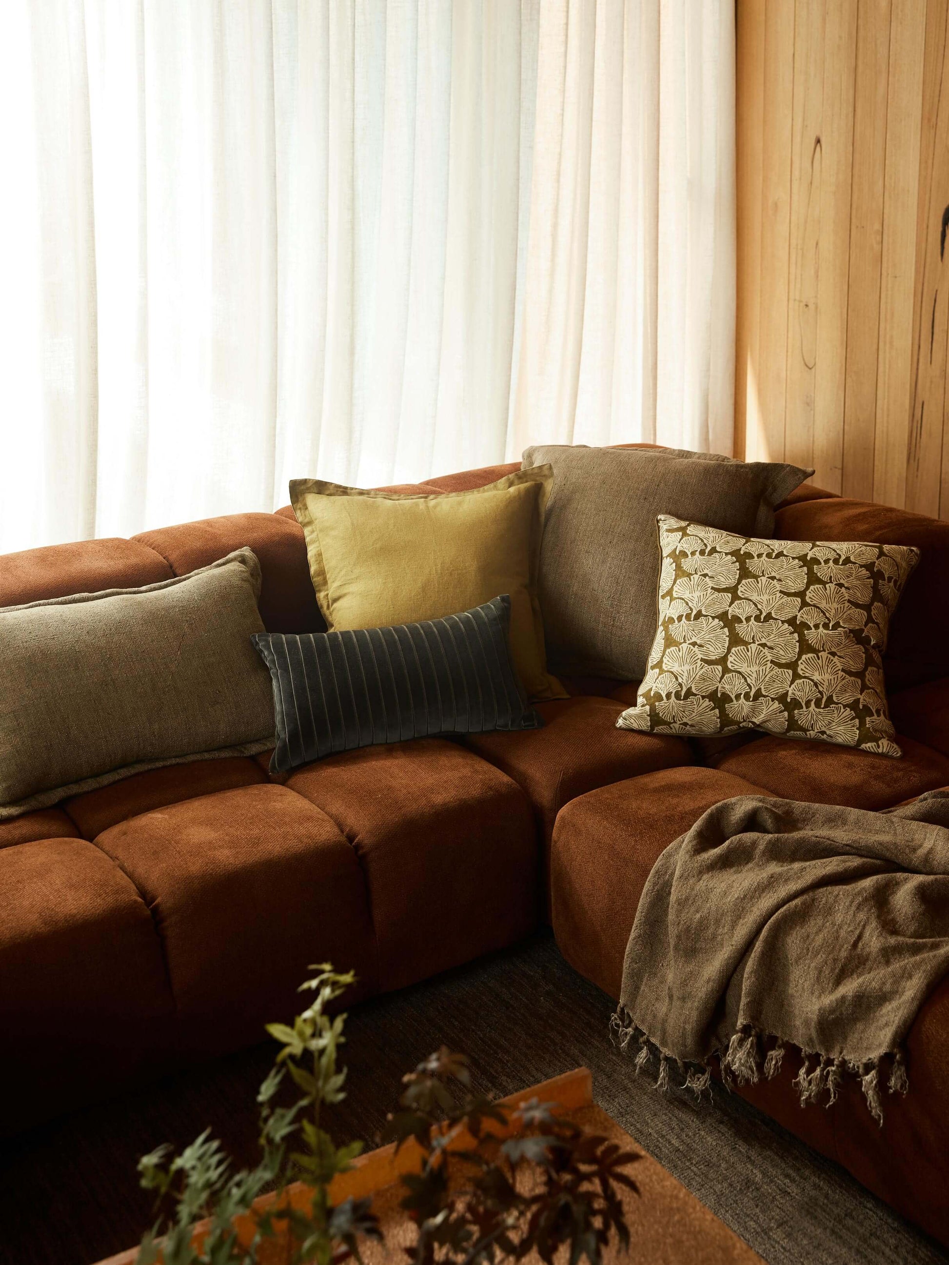 Burton Khaki Tailored Rectangle Heavy Linen Cushion