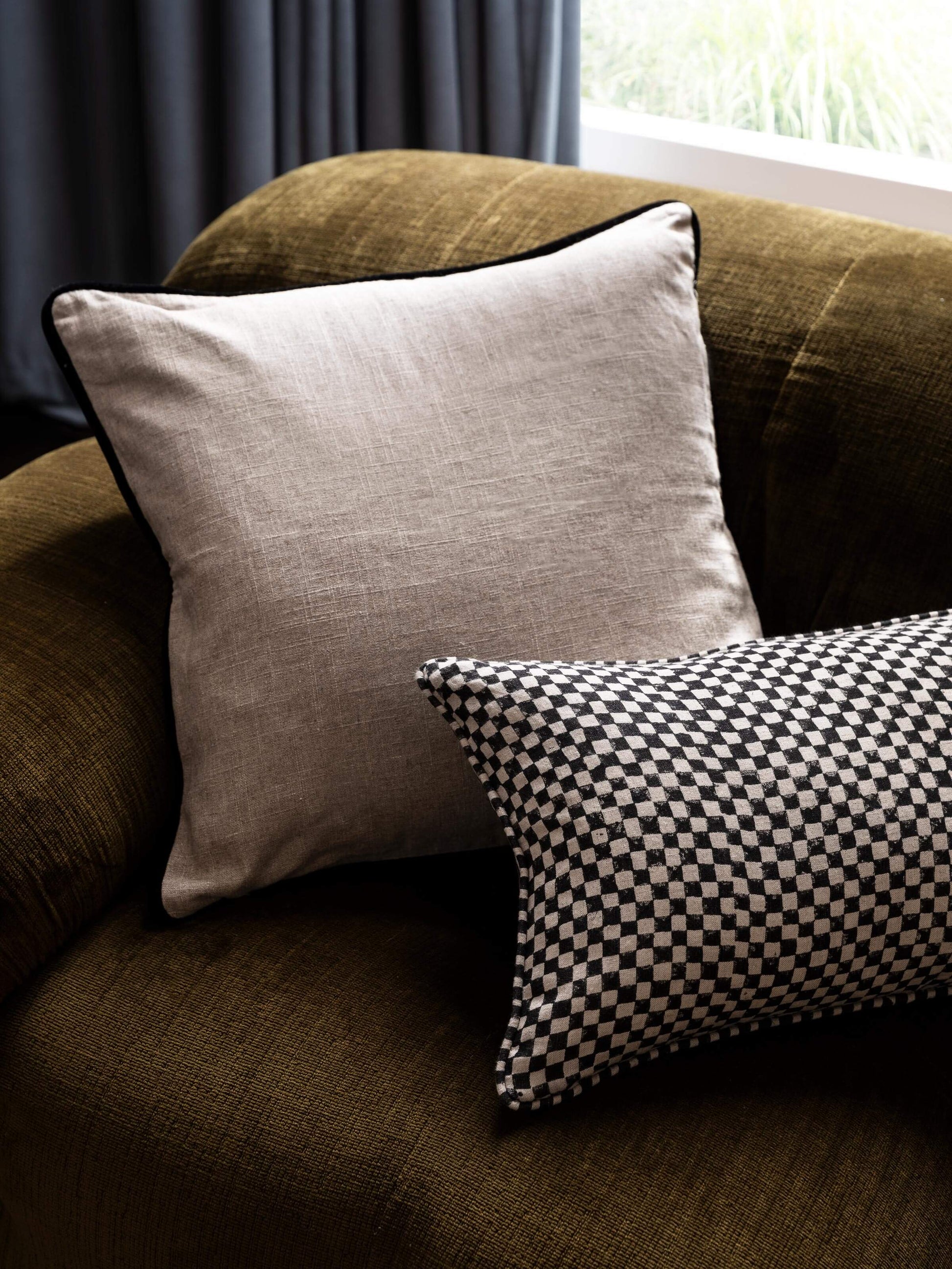 Gia Black Reversible Linen Cushion