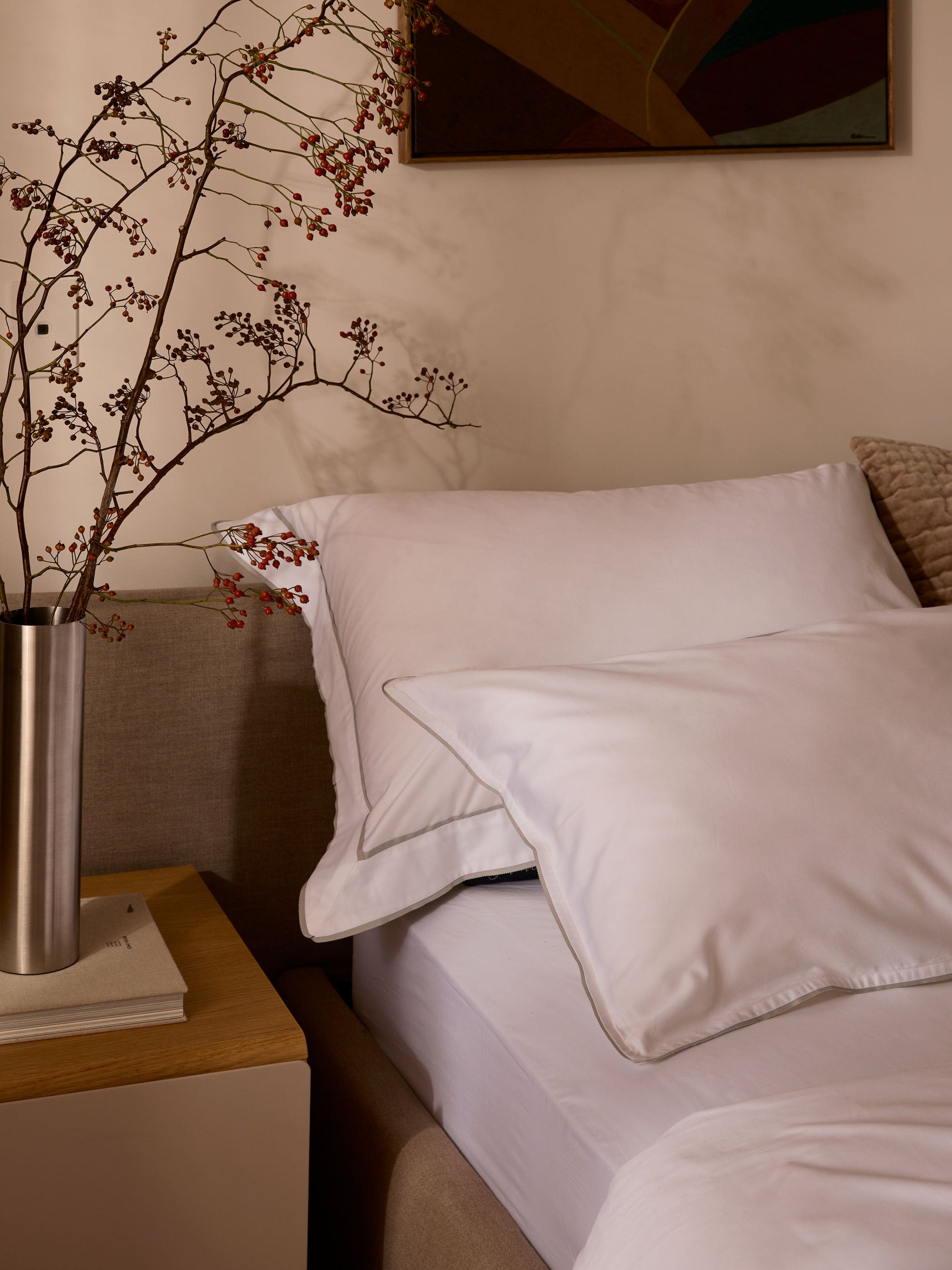 Grosgrain Silver Egyptian Cotton Tailored Pillowcases
