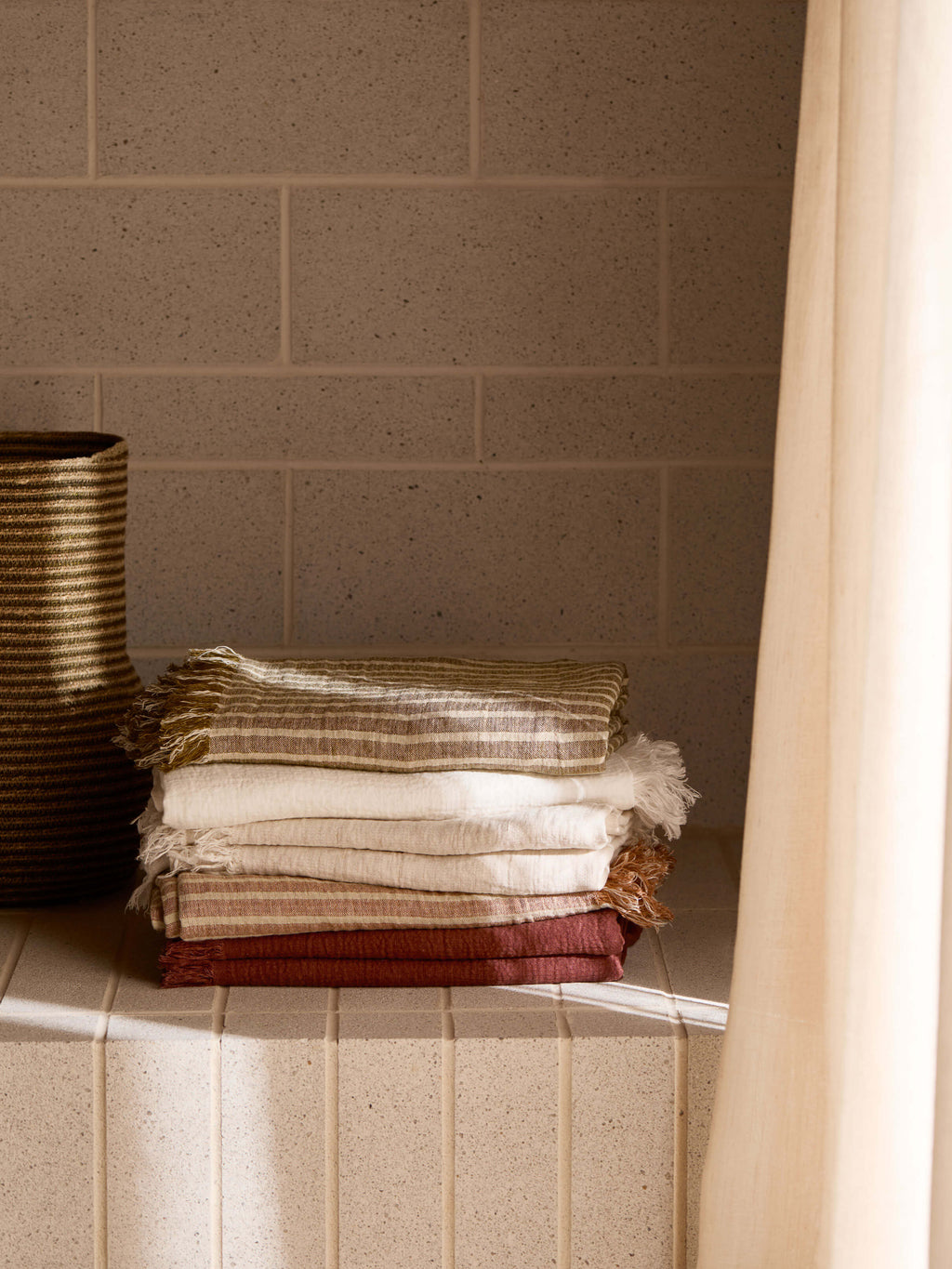 Ava Toffee Stripe Pure Linen Throw