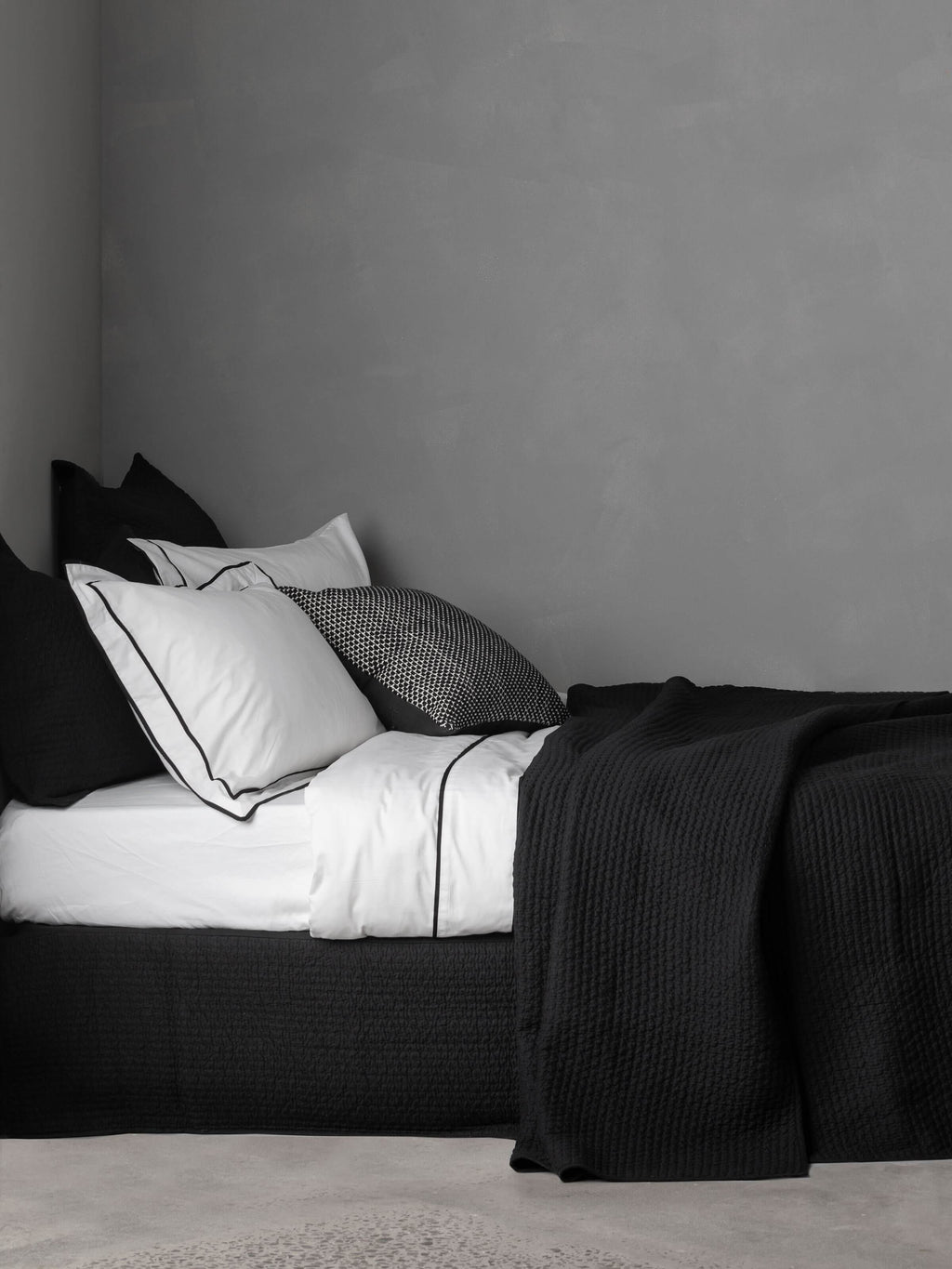 Grosgrain Duvet Cover Set - Black Duvet Covers L&M Home